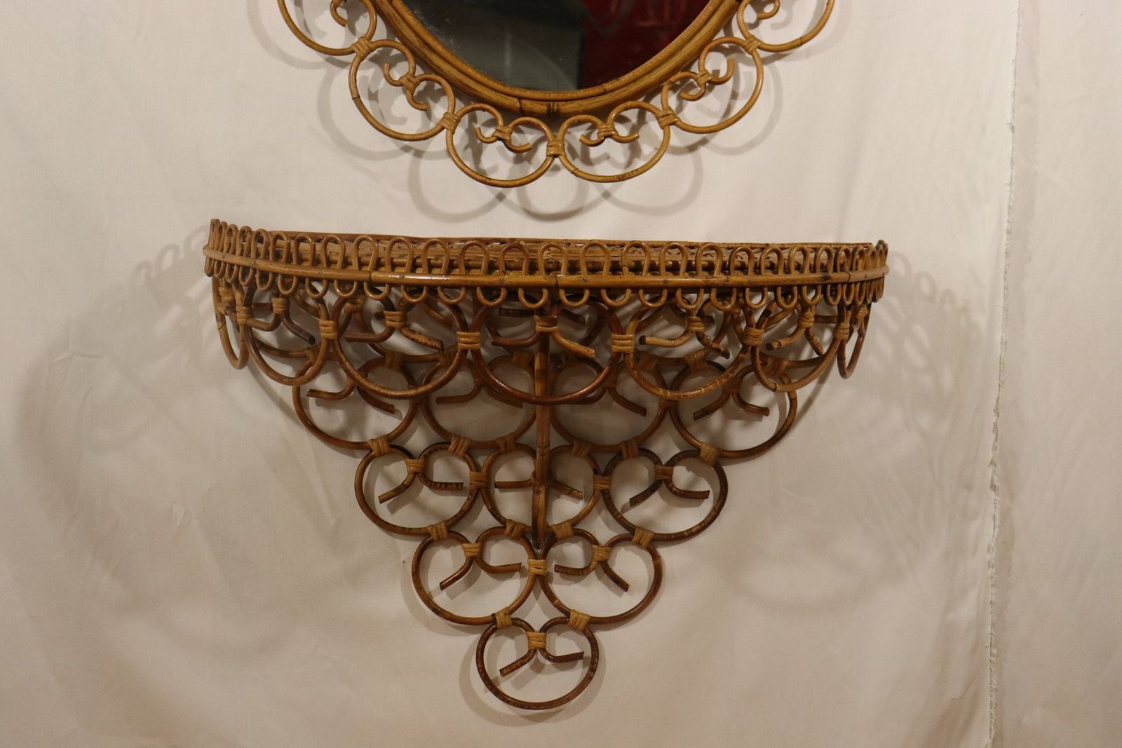 Huge Rattan Entrance Mirror And Saddle By Franco Albini, 1960, Set Of 2 photo vintage