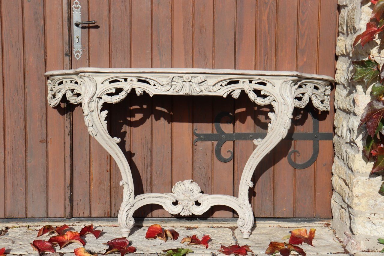 Large 18th Century Carved And Molded Console Table In Walnut And Oak photo furniture