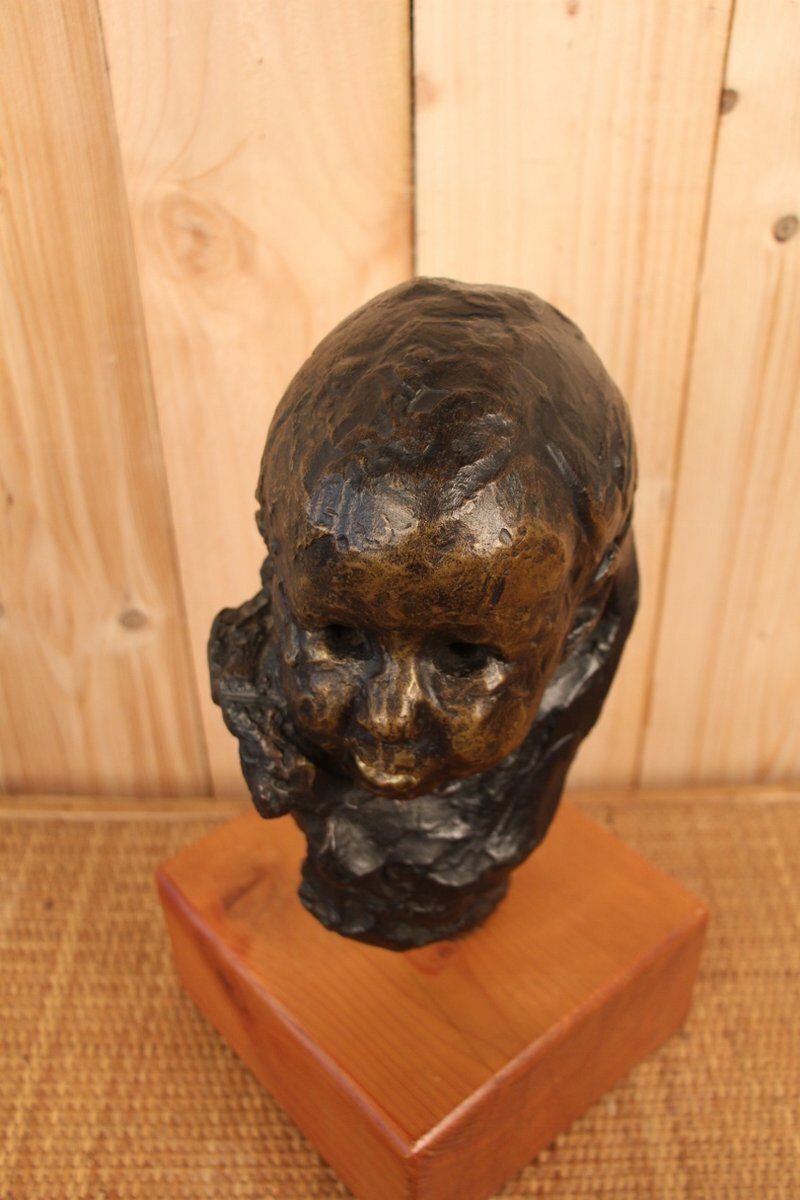 Victor Prouvé, Head Of Child Bronze, Old Jean Prouvé Collection photo for sale