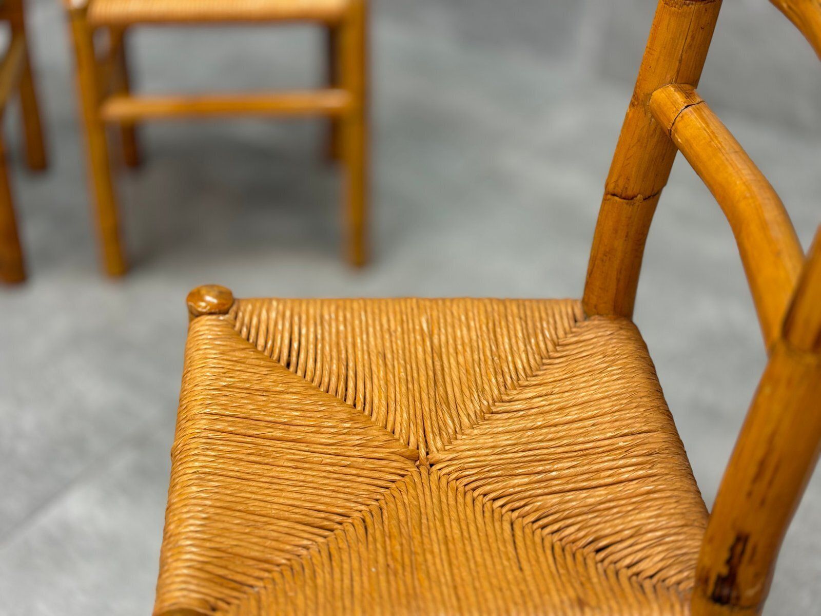 Bamboo And Straw Chairs, 1970s, Set Of 4 photo Furniture