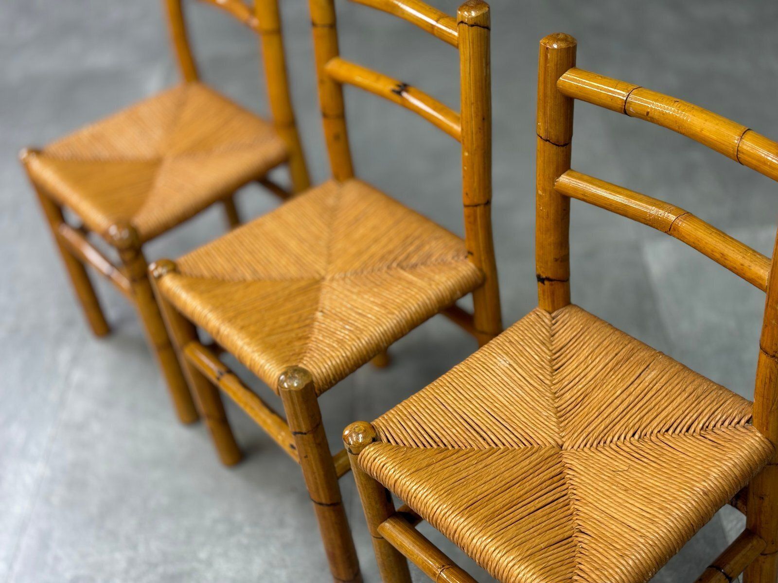 Bamboo And Straw Chairs, 1970s, Set Of 4 photo 824.0