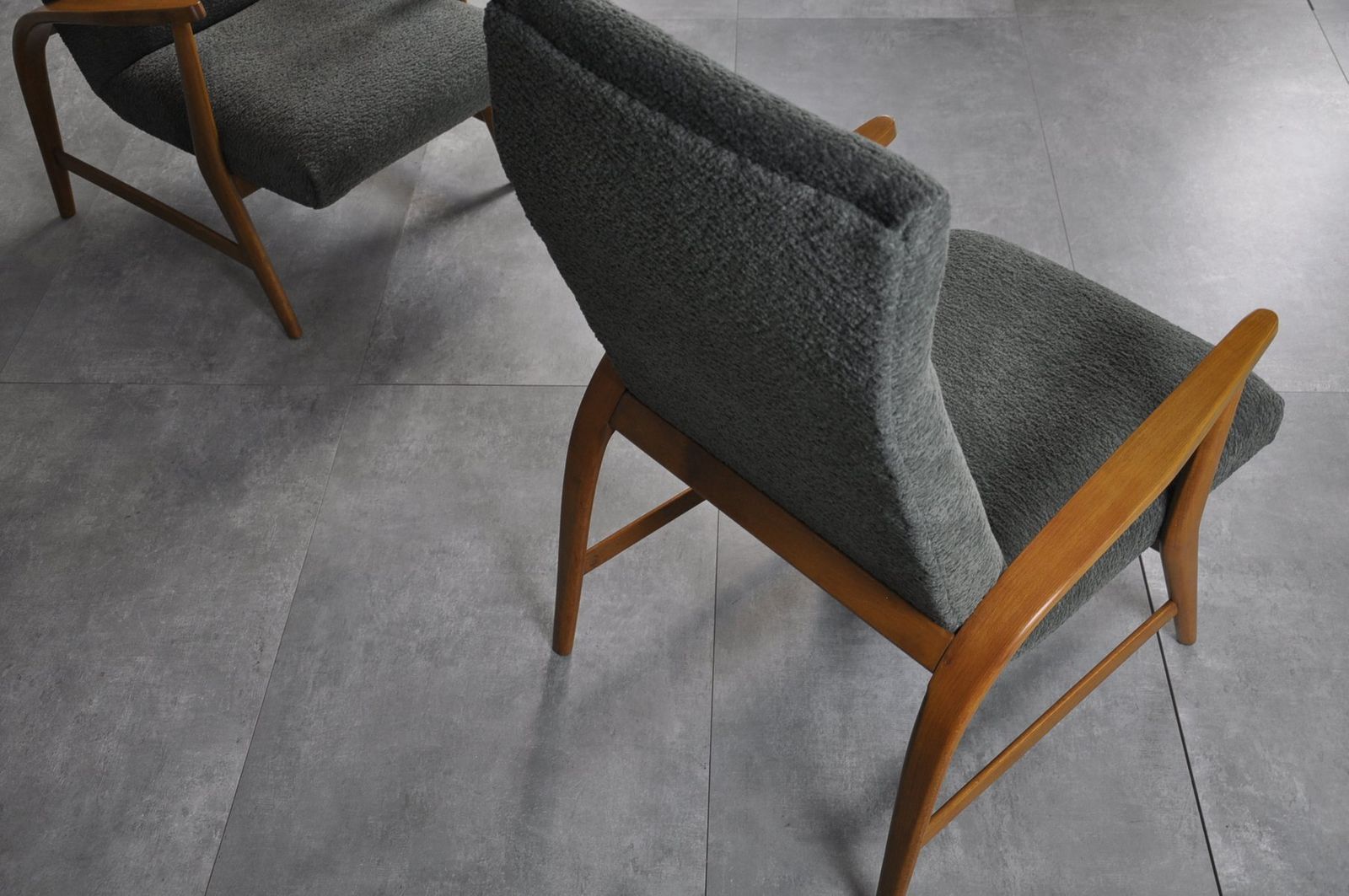 Set Of Armchair In Wood And Bouclè, 1950s photo for sale