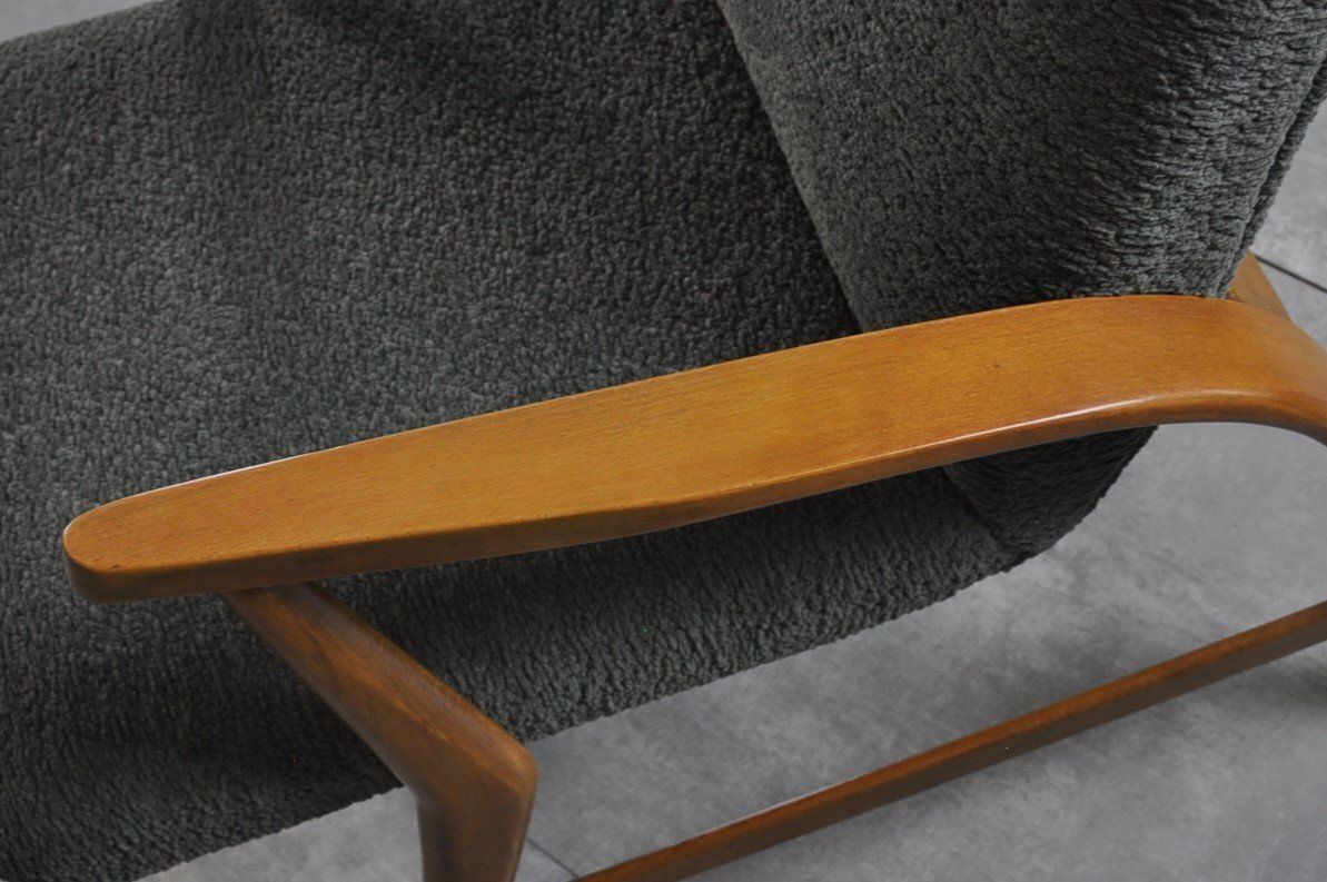 photo furniture Set Of Armchair In Wood And Bouclè, 1950s