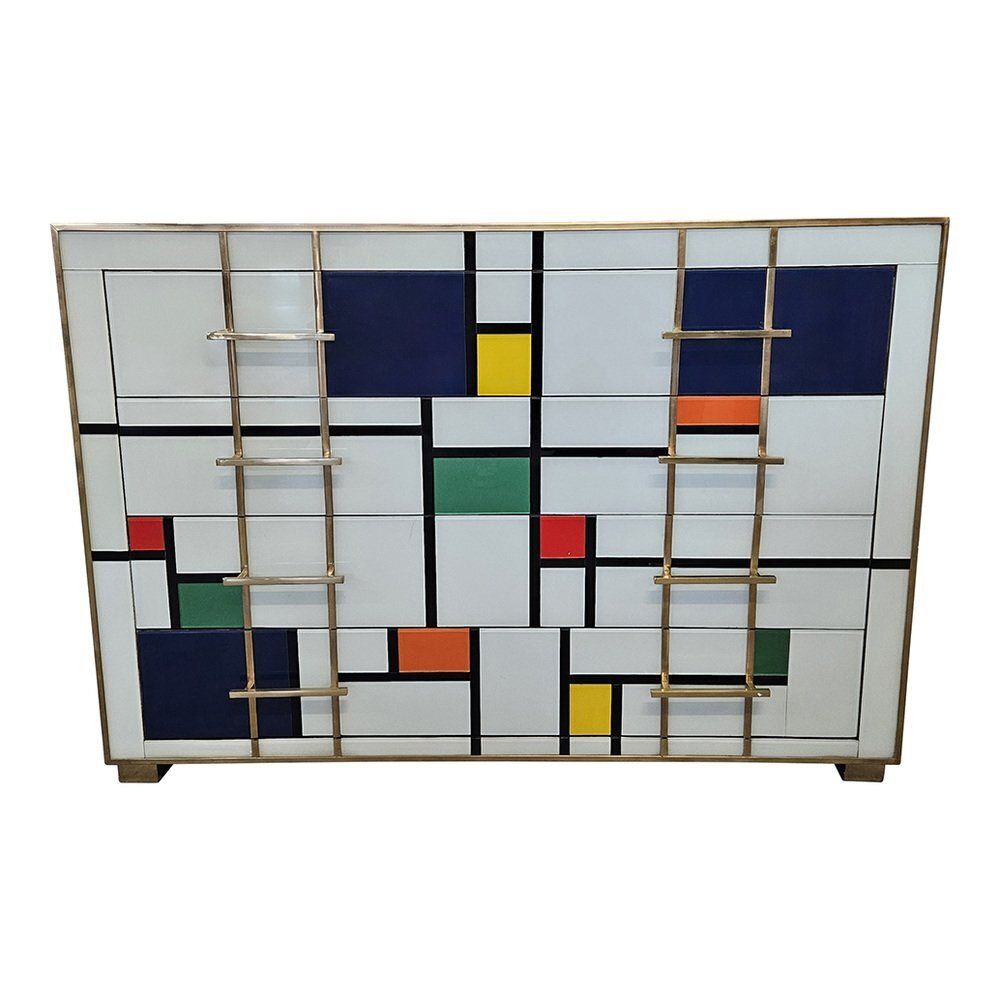 Mondrian Style Four Drawer Dresser In Murano Glass, 1980s