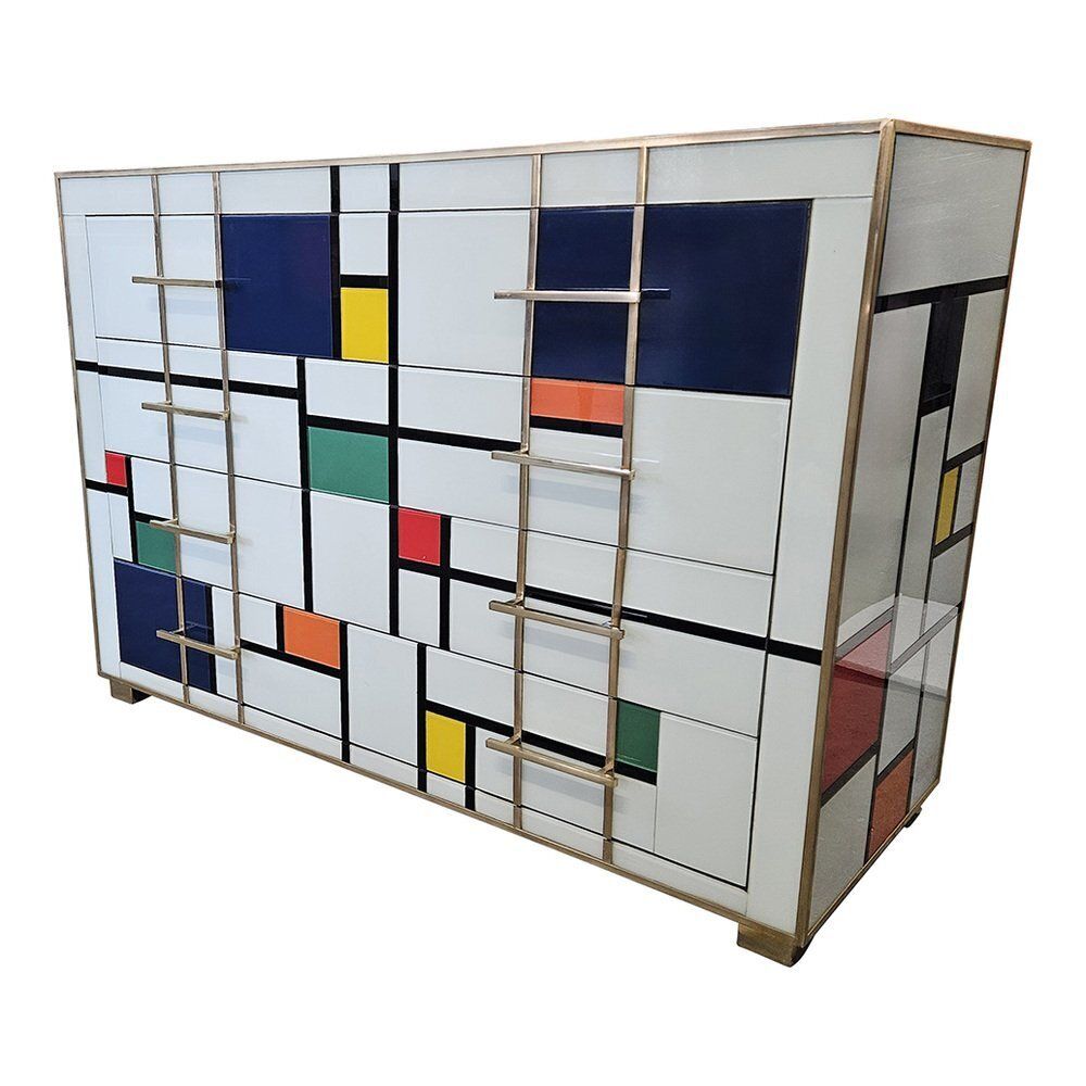 Mondrian Style Four Drawer Dresser In Murano Glass, 1980s photo furniture