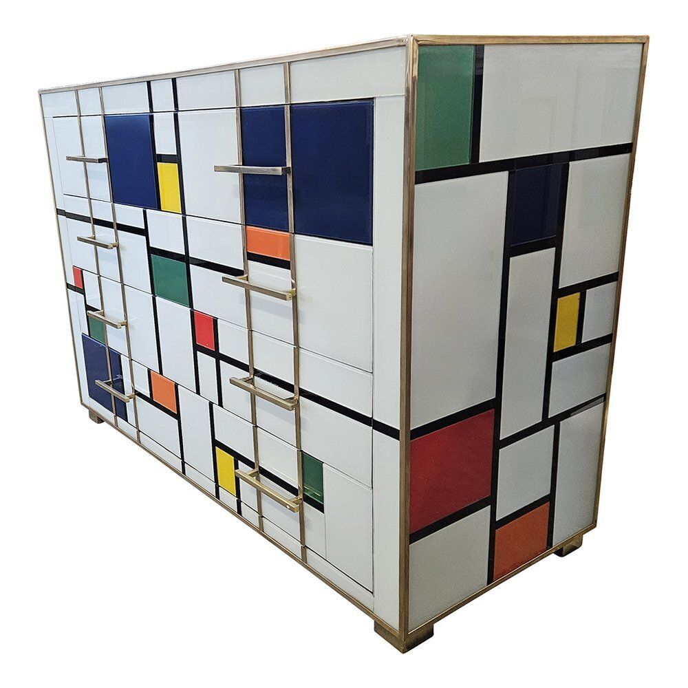 Mondrian Style Four Drawer Dresser In Murano Glass, 1980s photo Furniture