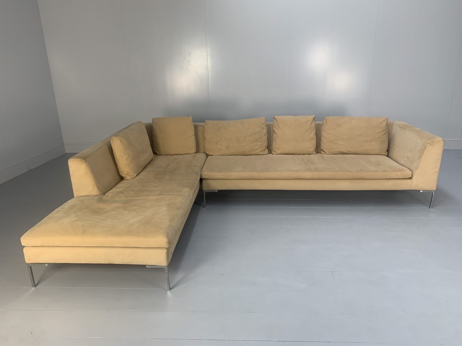 B&B Italia “Charles” Sofa – L Shape 5 Seat – In Sand Alcantara