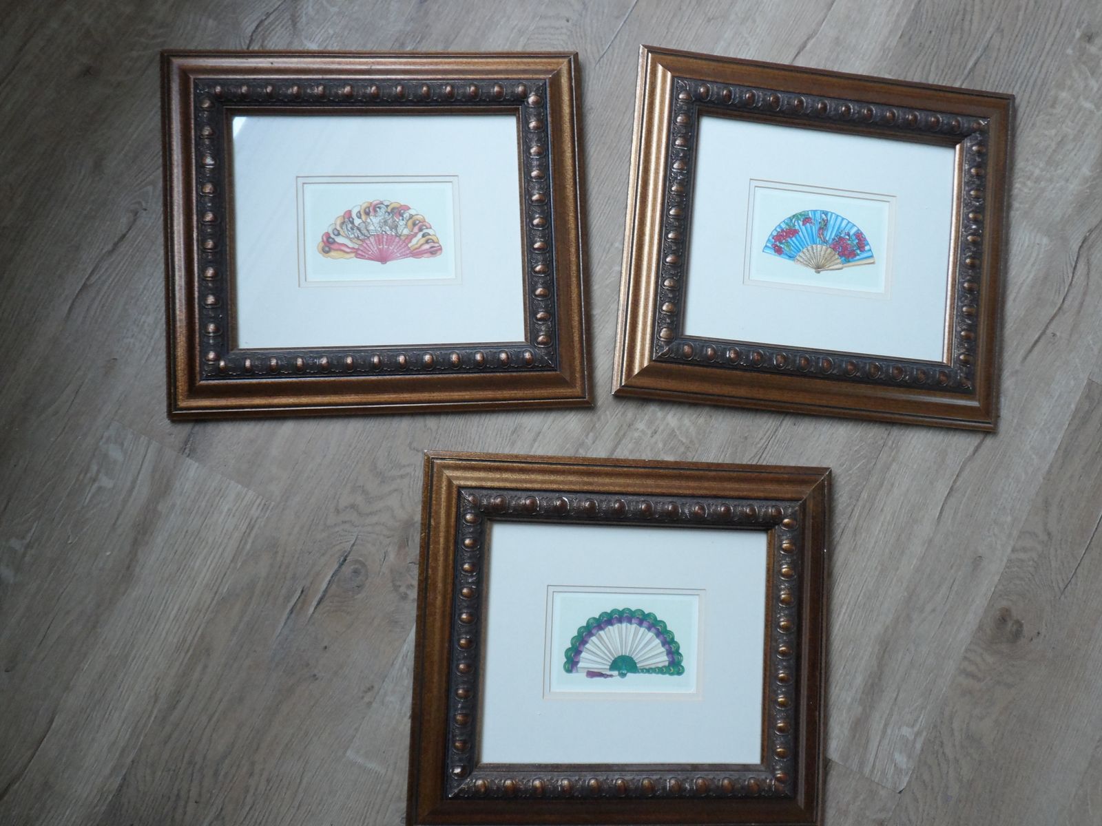 3x Rare Framed Wall Art Prints Of Oriental (Chinese, Japanese) Fans