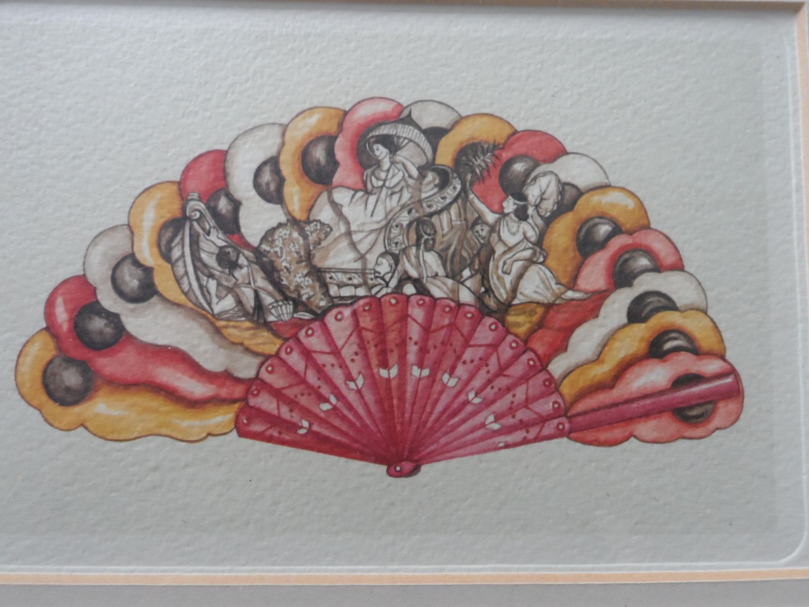 3x Rare Framed Wall Art Prints Of Oriental (Chinese, Japanese) Fans photo 55.0