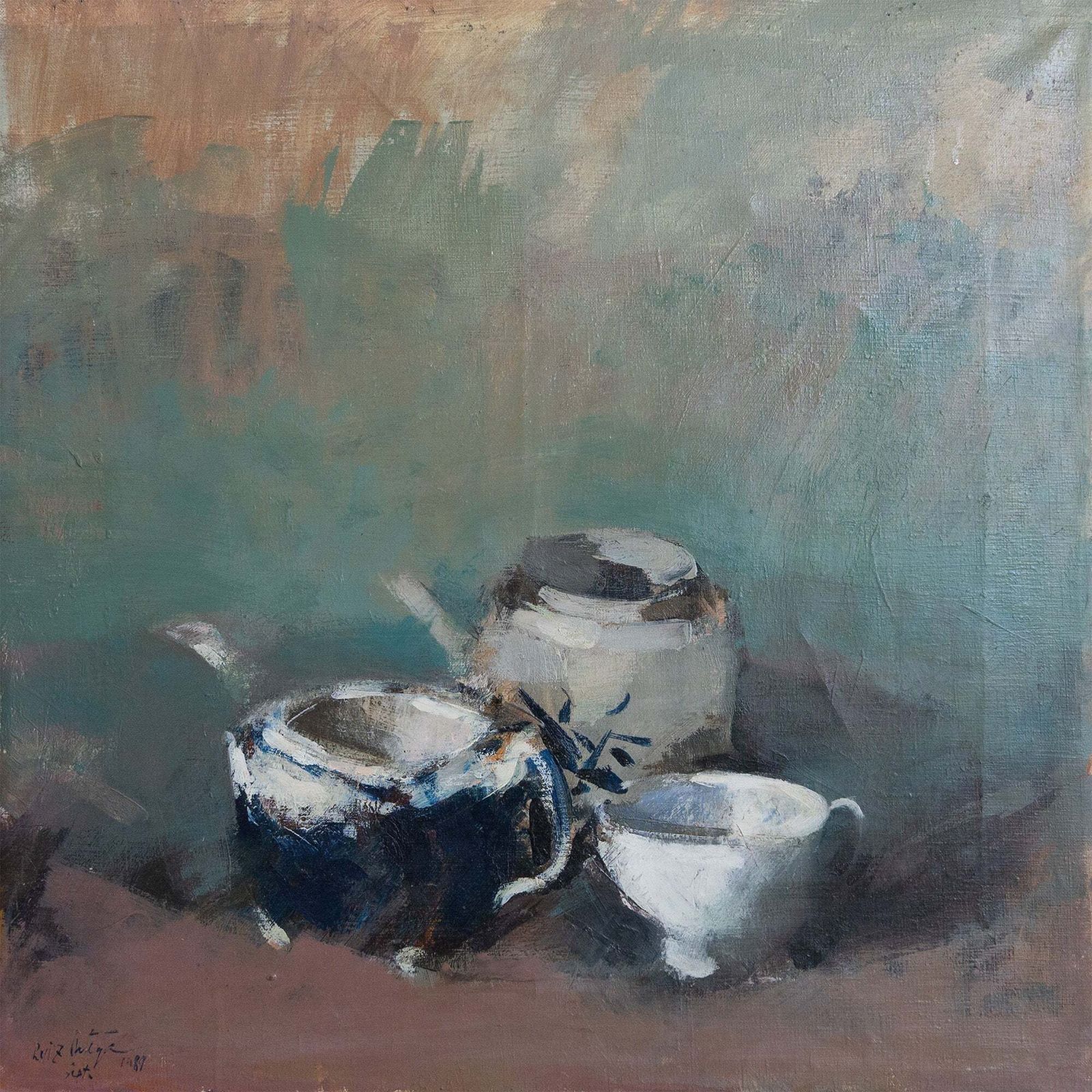 Pair Of Still Life Paintings   Oil Studies Teacups And Pots – Signed And Dated photo furniture
