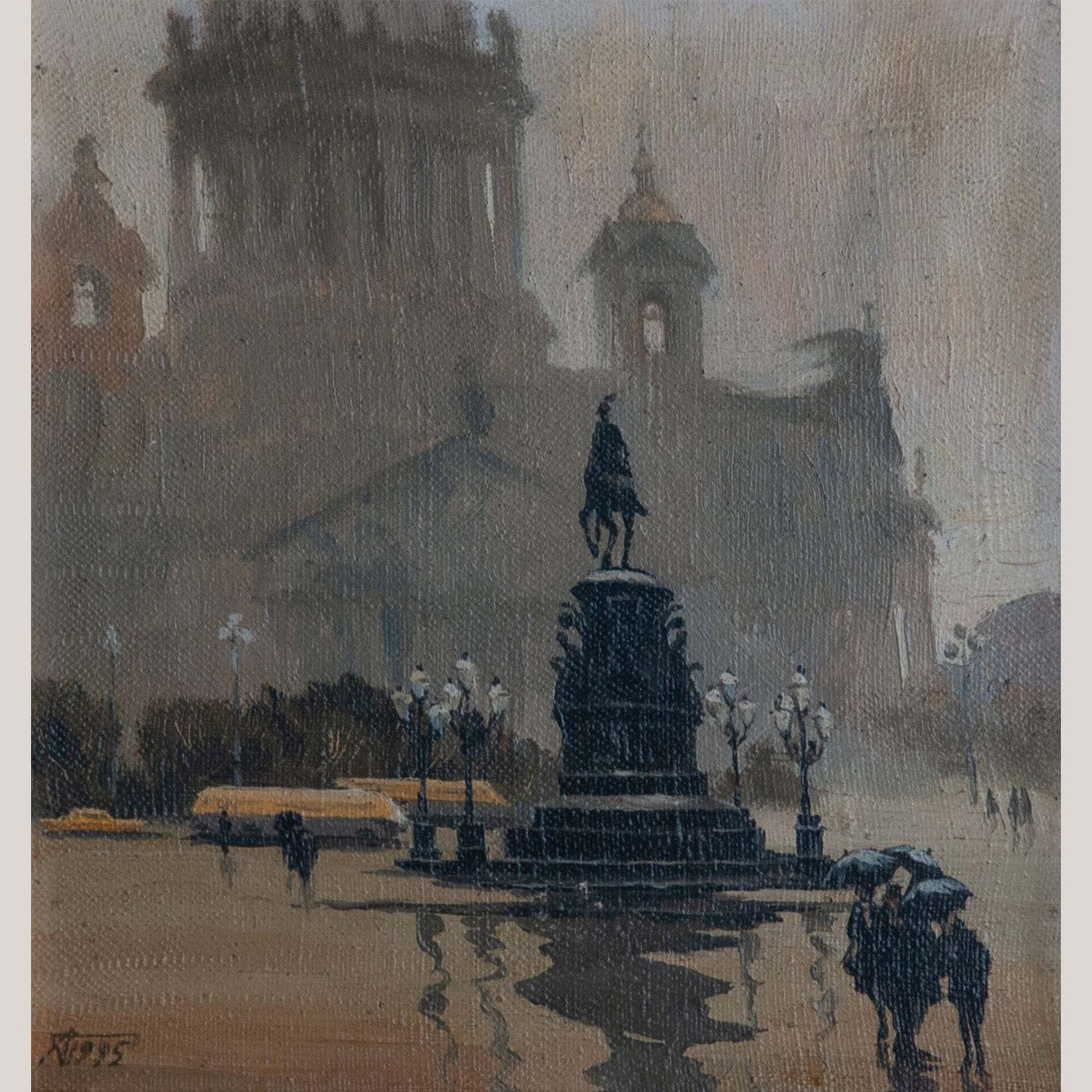 Ruiterstandbeeld In De Mist – Volgeling Van Boris Alexeyevich Semyonov – Olieverf Op Doek
