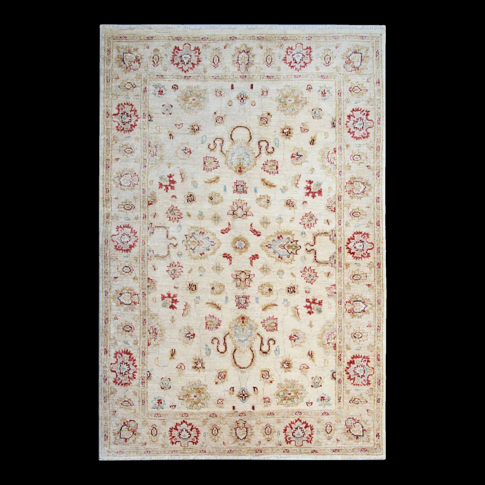 Cream Wool Area Rug, Handwoven Floral Carpet, Traditional Decor 190x128cm