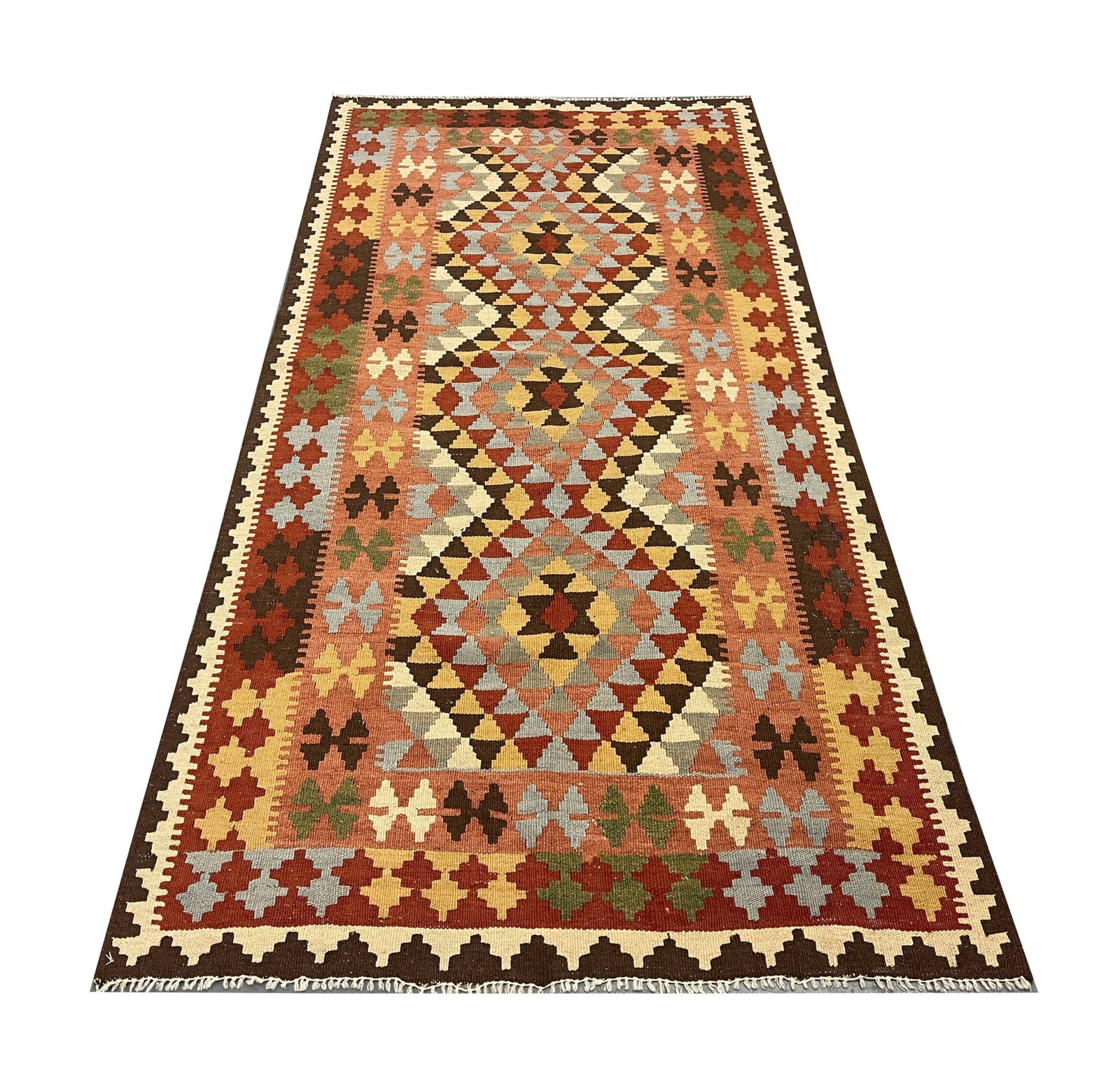 Geometric Kilim Runner Rug, Handmade Wool Contemporary Rug 185 X 103 Cm photo for sale