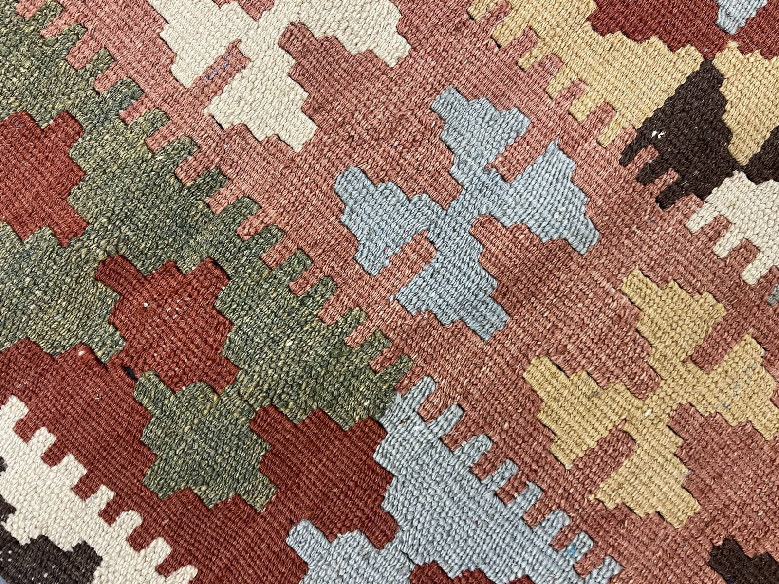 Geometric Kilim Runner Rug, Handmade Wool Contemporary Rug 185 X 103 Cm photo 295.0