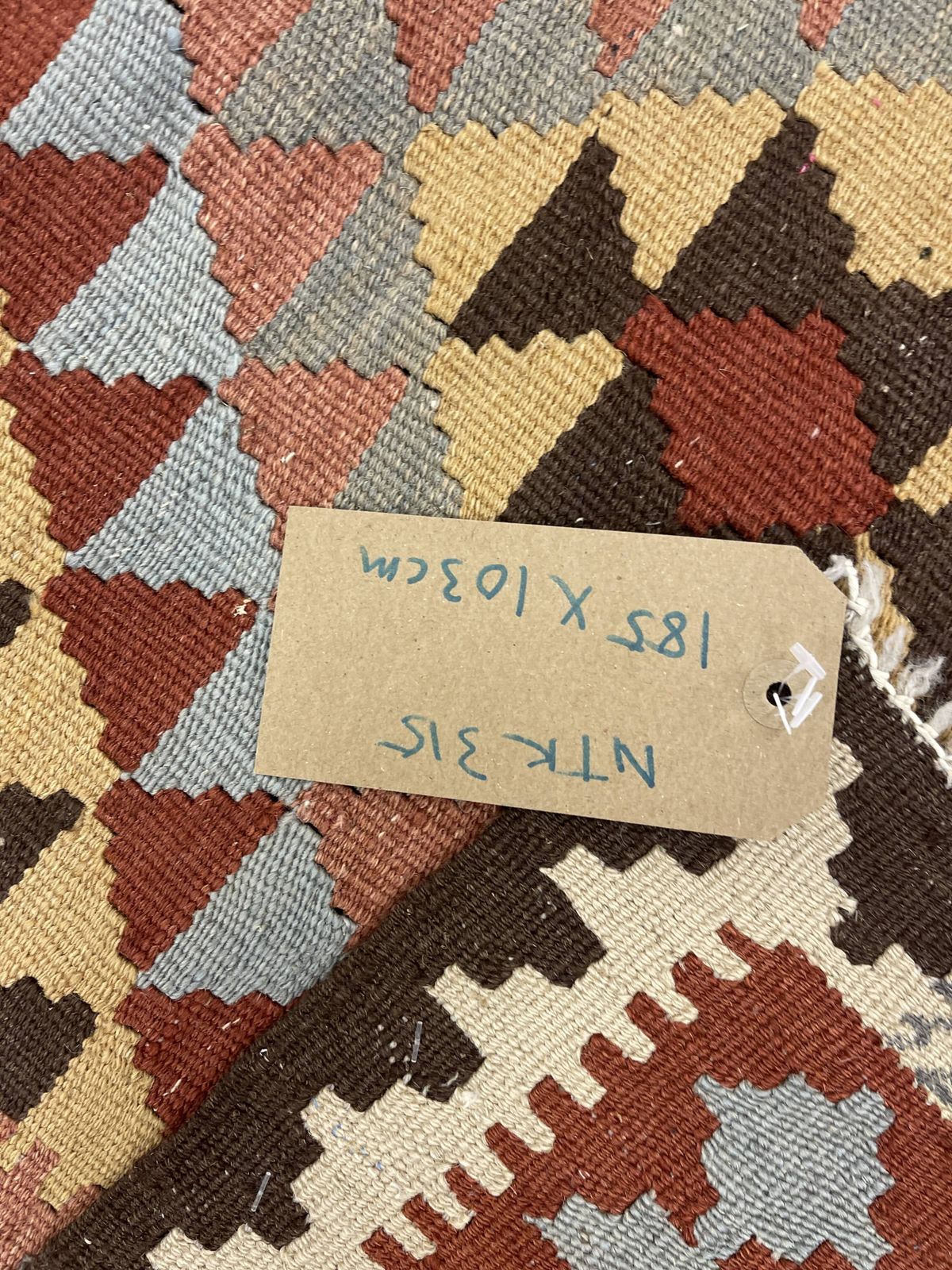 photo for sale Geometric Kilim Runner Rug, Handmade Wool Contemporary Rug 185 X 103 Cm