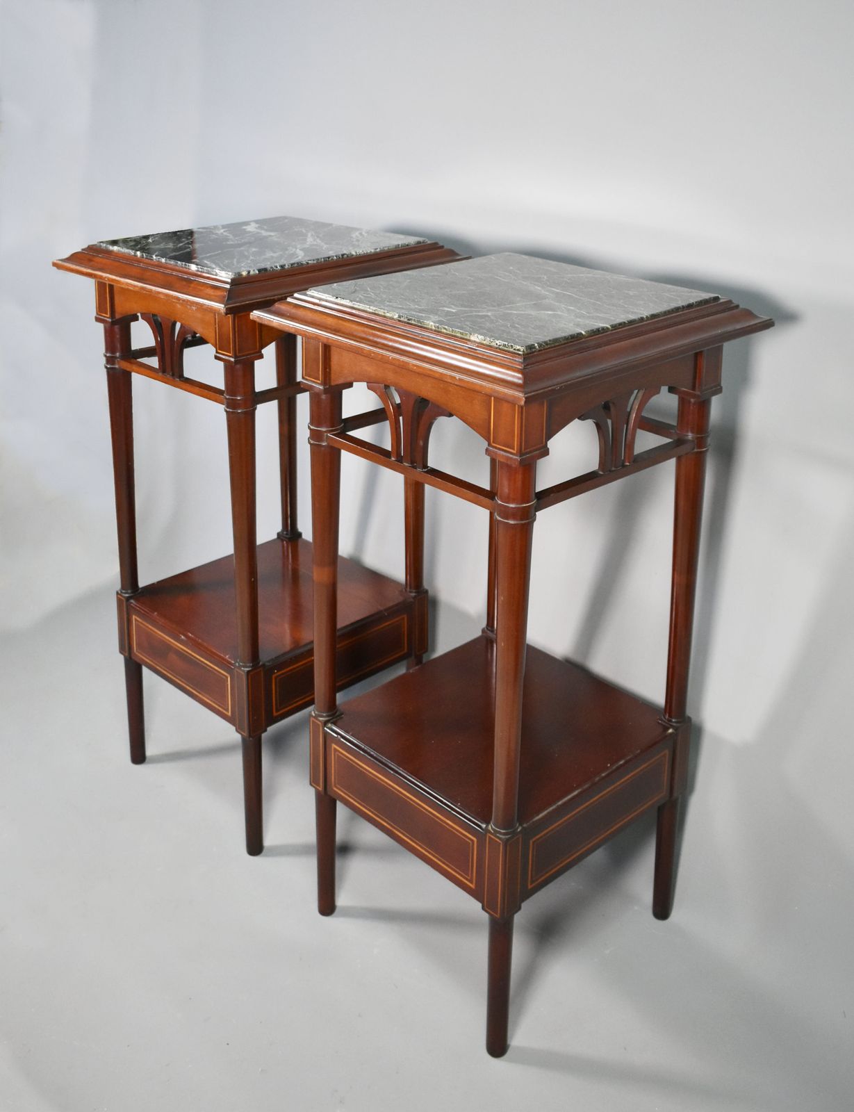 Antique Pair Of French Sellettes Pedestal Tables In Mahogany photo for sale