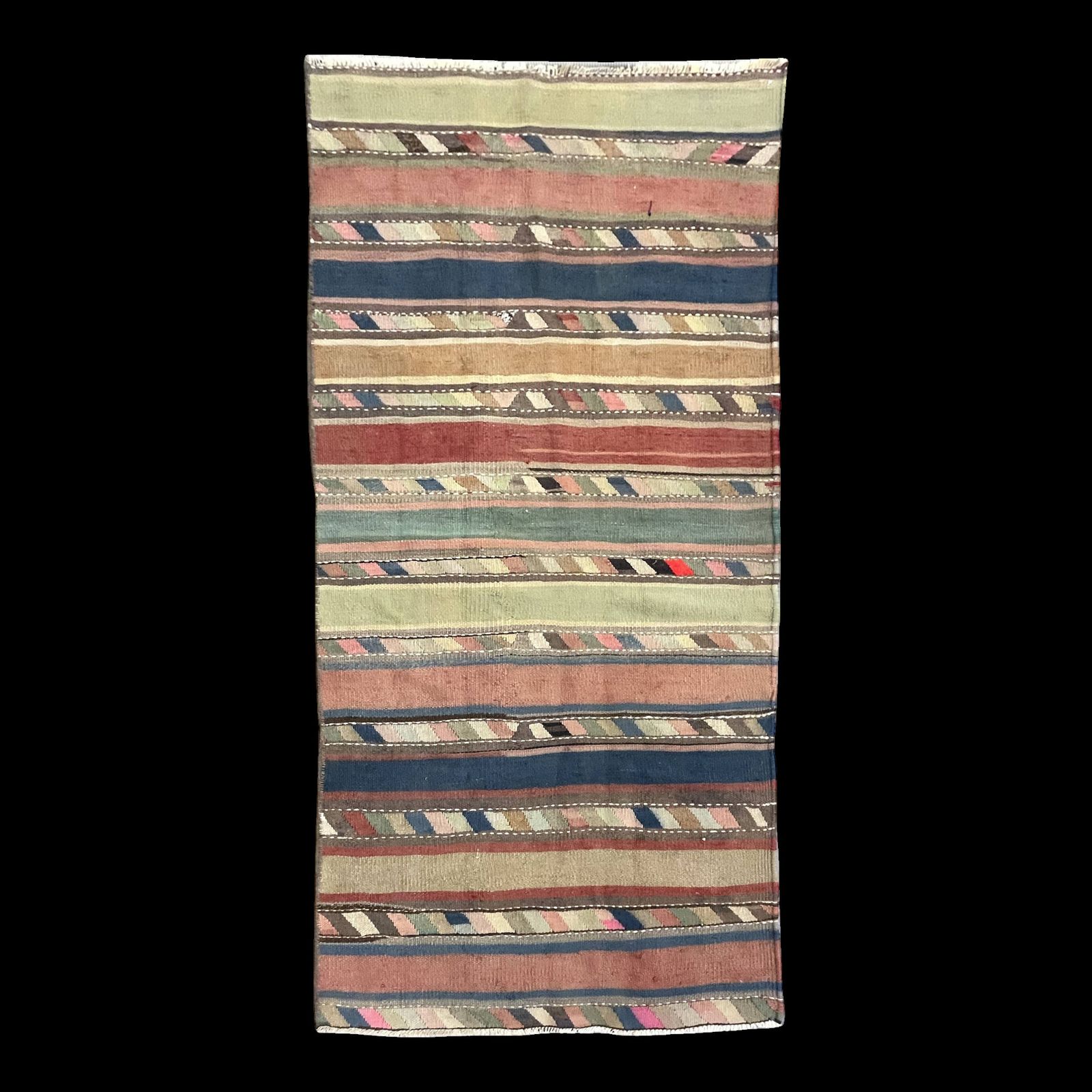Striped Kilim Runner Rug, Handmade Wool Flatweave Rug 250 X 120 Cm