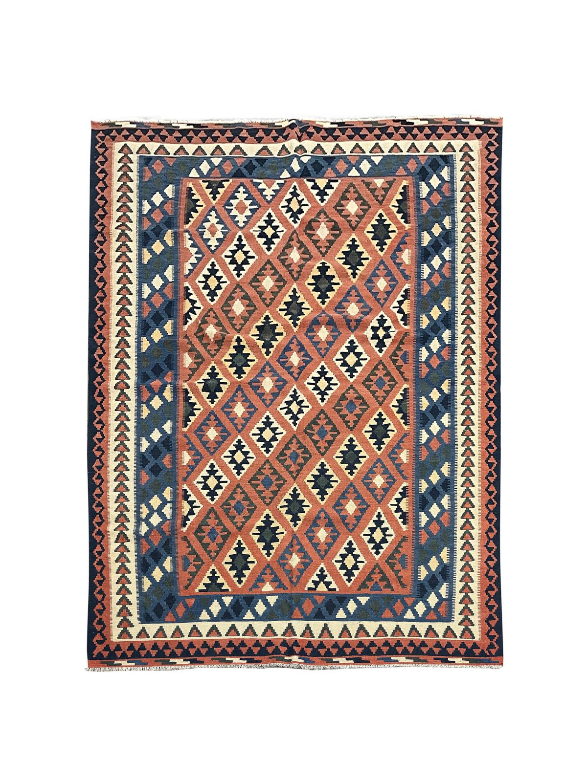 Handmade Bedroom Kilim Rug, Wool Flatweave Rust Geometric Carpet 293×210 Cm photo furniture