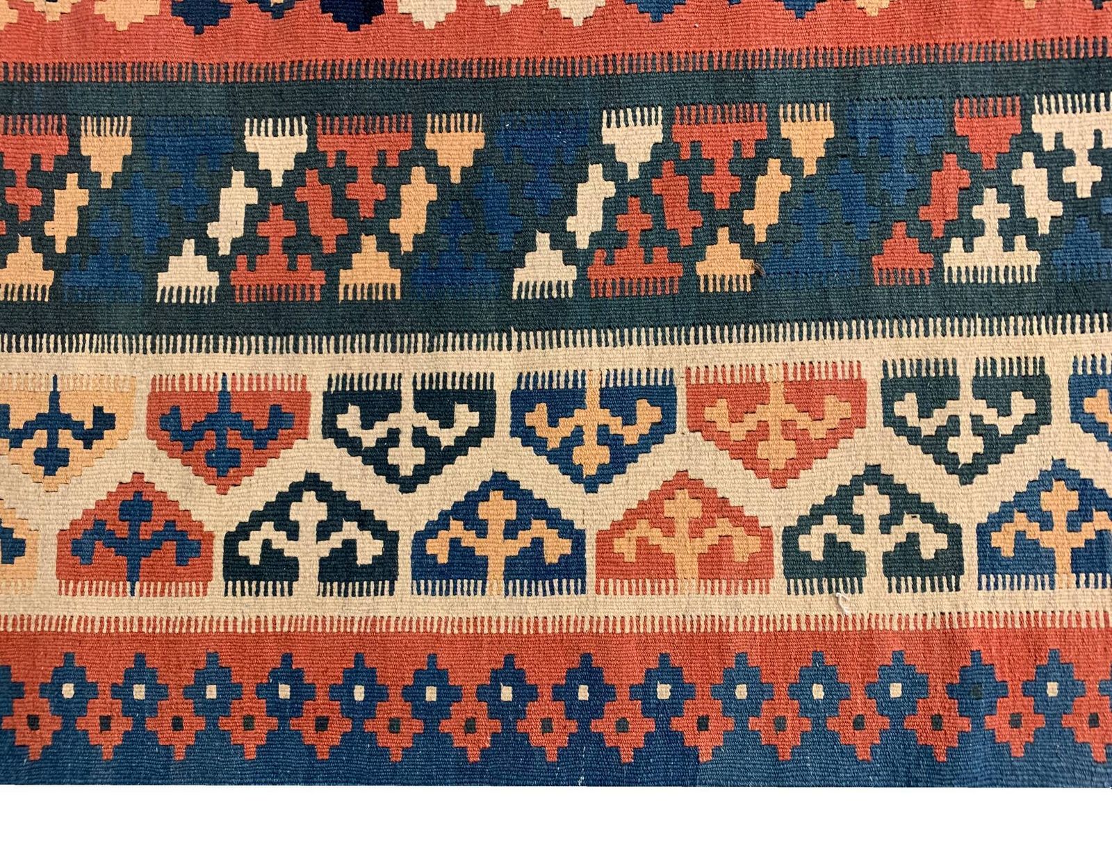 Large Vintage Kilim Rug, Turkish Wool Flatweave Geometric Design 296x212cm photo vinterior