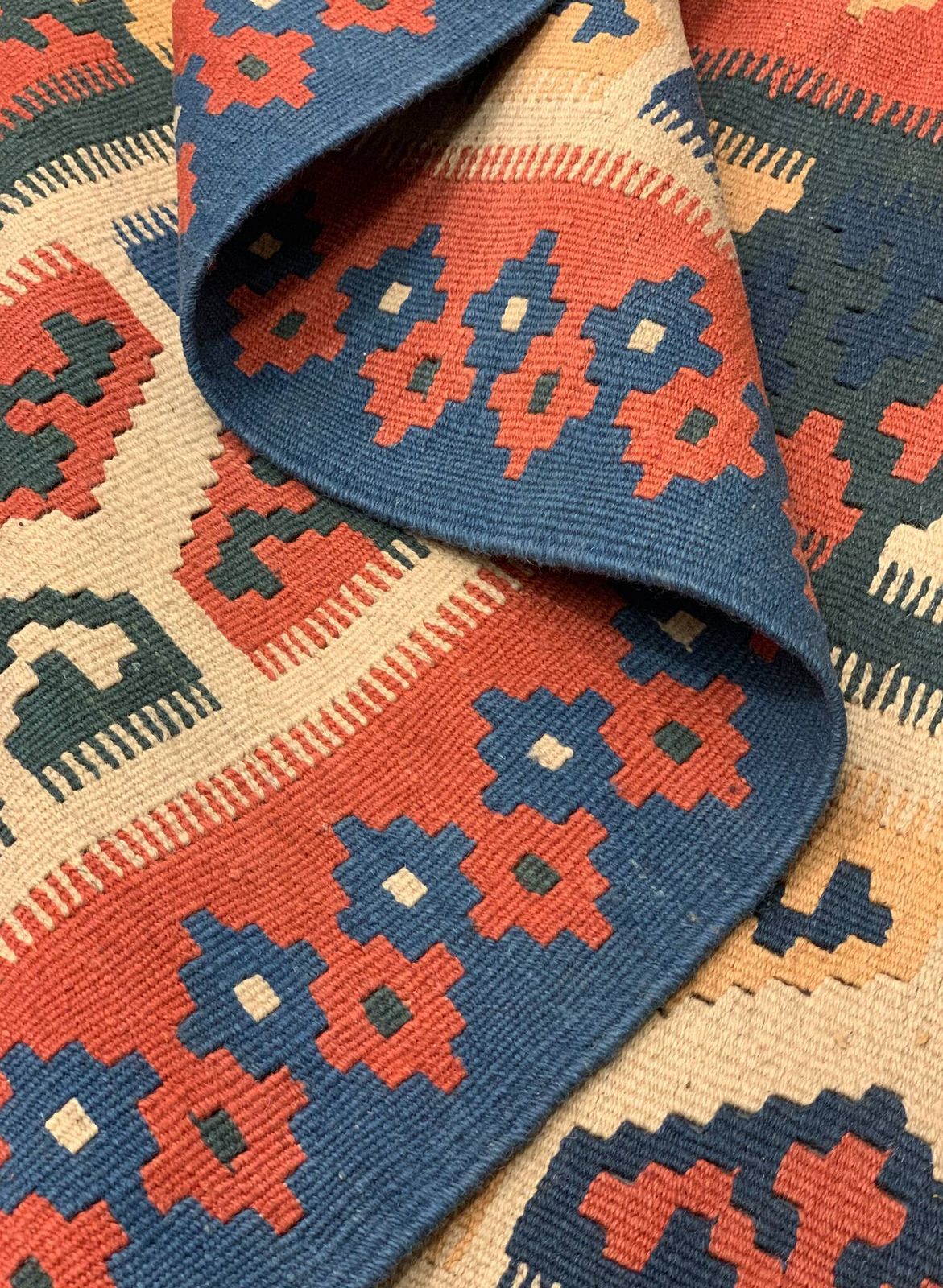 Large Vintage Kilim Rug, Turkish Wool Flatweave Geometric Design 296x212cm photo vintage