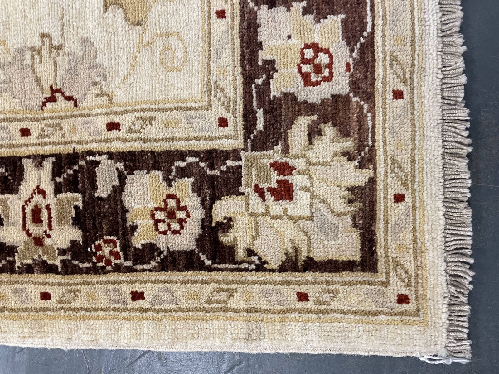 Beautiful Cream Brown Wool Rug, Floral Oriental Traditional Rug 106x150cm photo Textiles