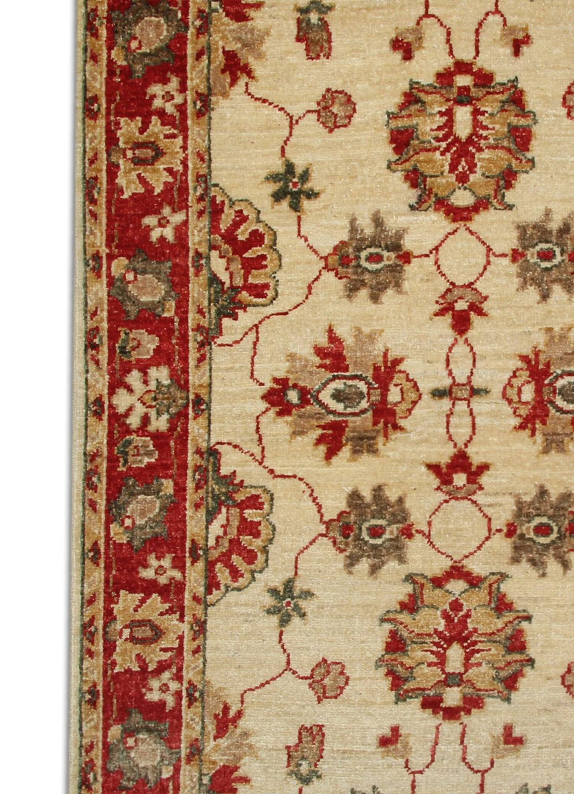 Textiles Traditional Cream Wool Rug, Small Red Floral Oriental Carpet 86x123 Cm photo