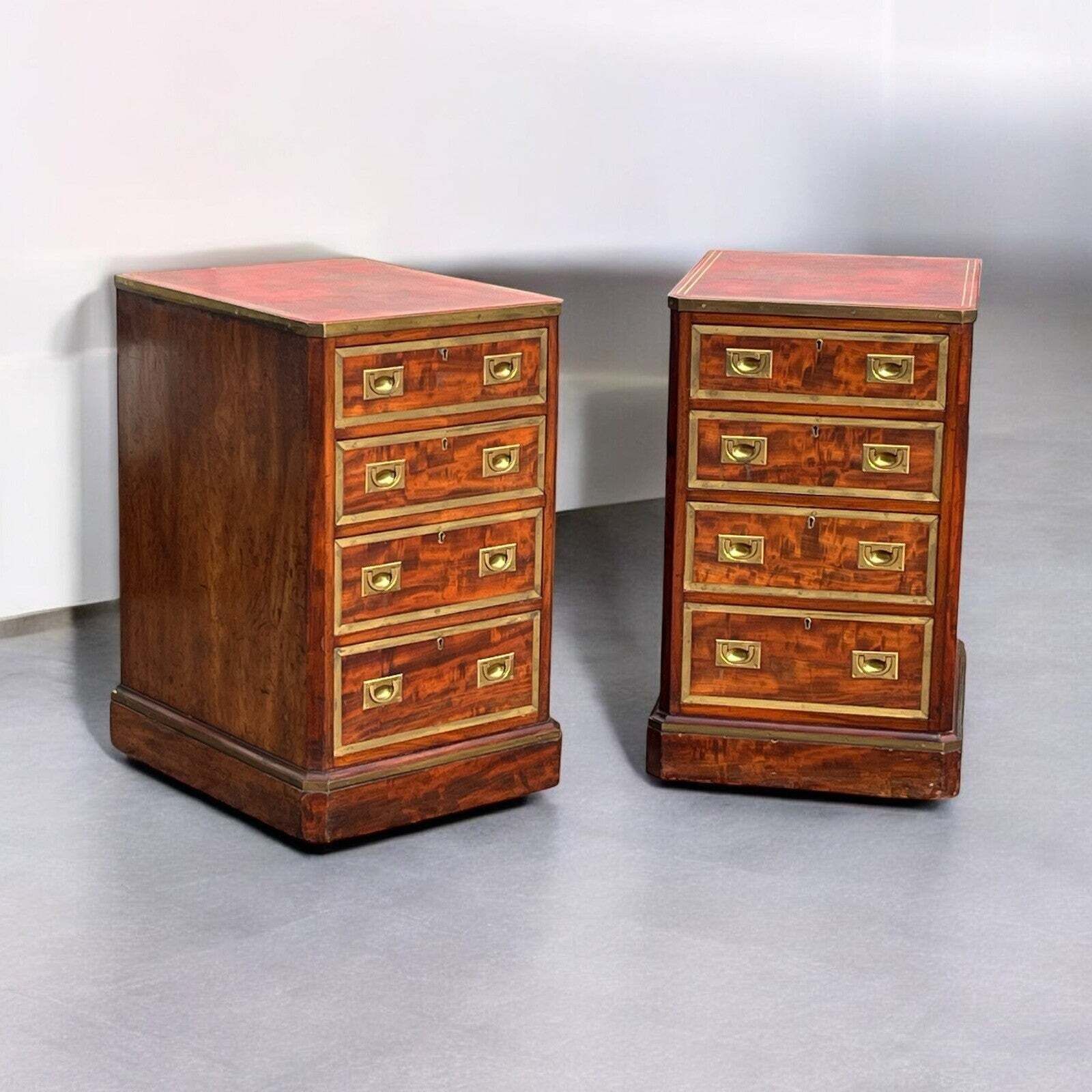 photo furniture Pair Of Small Victorian Chests Of Drawers, Mahogany & Brass Inlay.