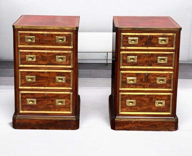 Furniture Pair Of Small Victorian Chests Of Drawers, Mahogany & Brass Inlay. photo