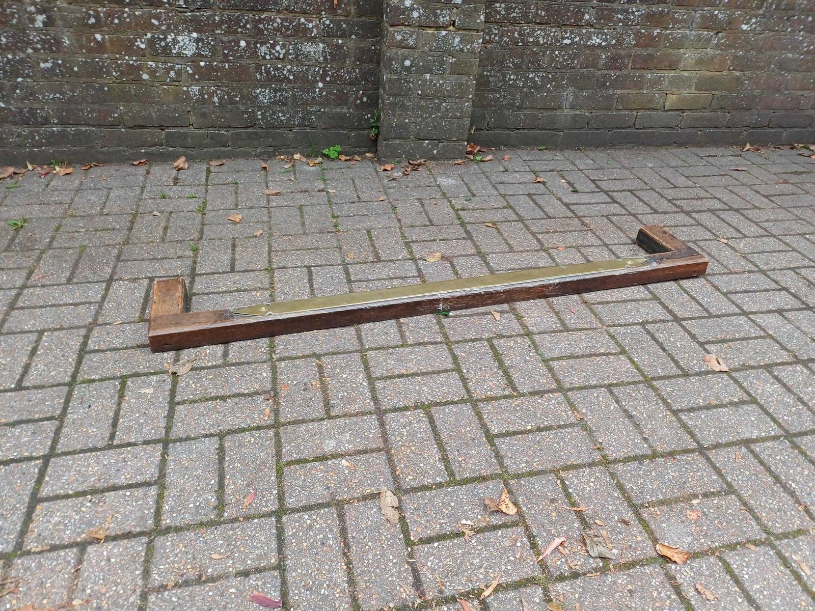 Antique Oak & Brass Fireplace Fender C. 1850 Hearth Curb Rail, Country House Chimneypiece Guard, Victorian Edwardian Brassware photo for sale