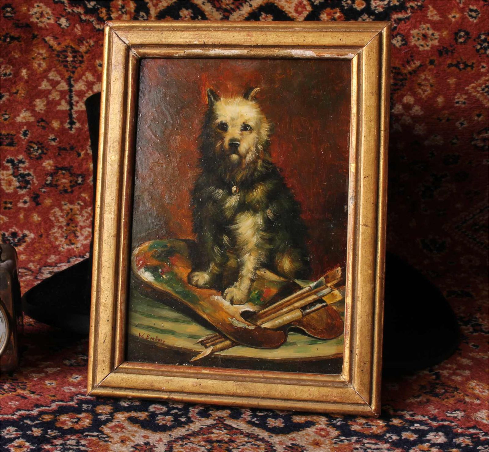 The Artist's Dog Oil Painting. Terrier Portrait. 19th Century Artwork.