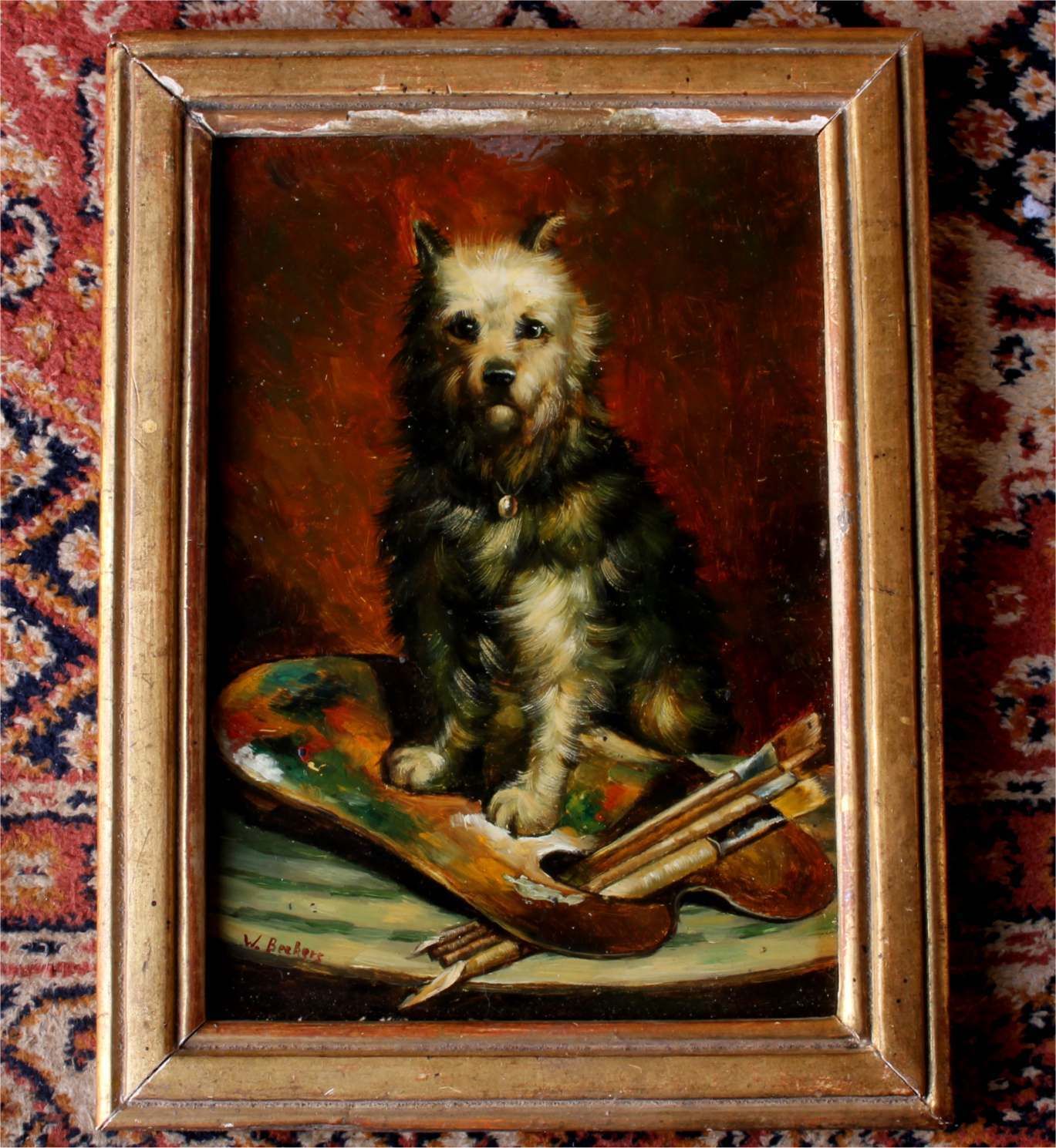 The Artist's Dog Oil Painting. Terrier Portrait. 19th Century Artwork. photo furniture