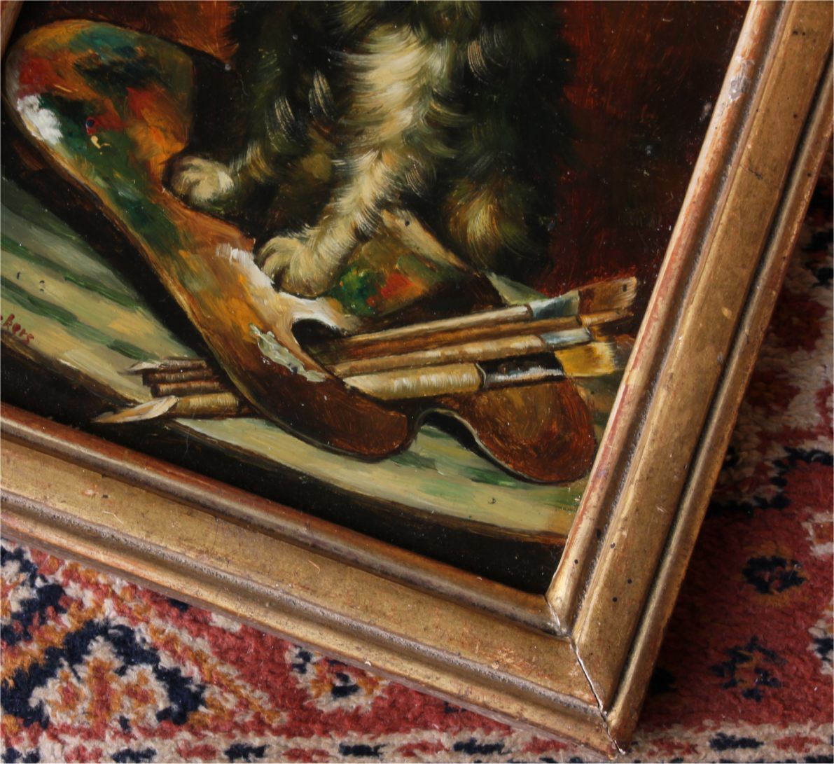 photo vintage The Artist's Dog Oil Painting. Terrier Portrait. 19th Century Artwork.