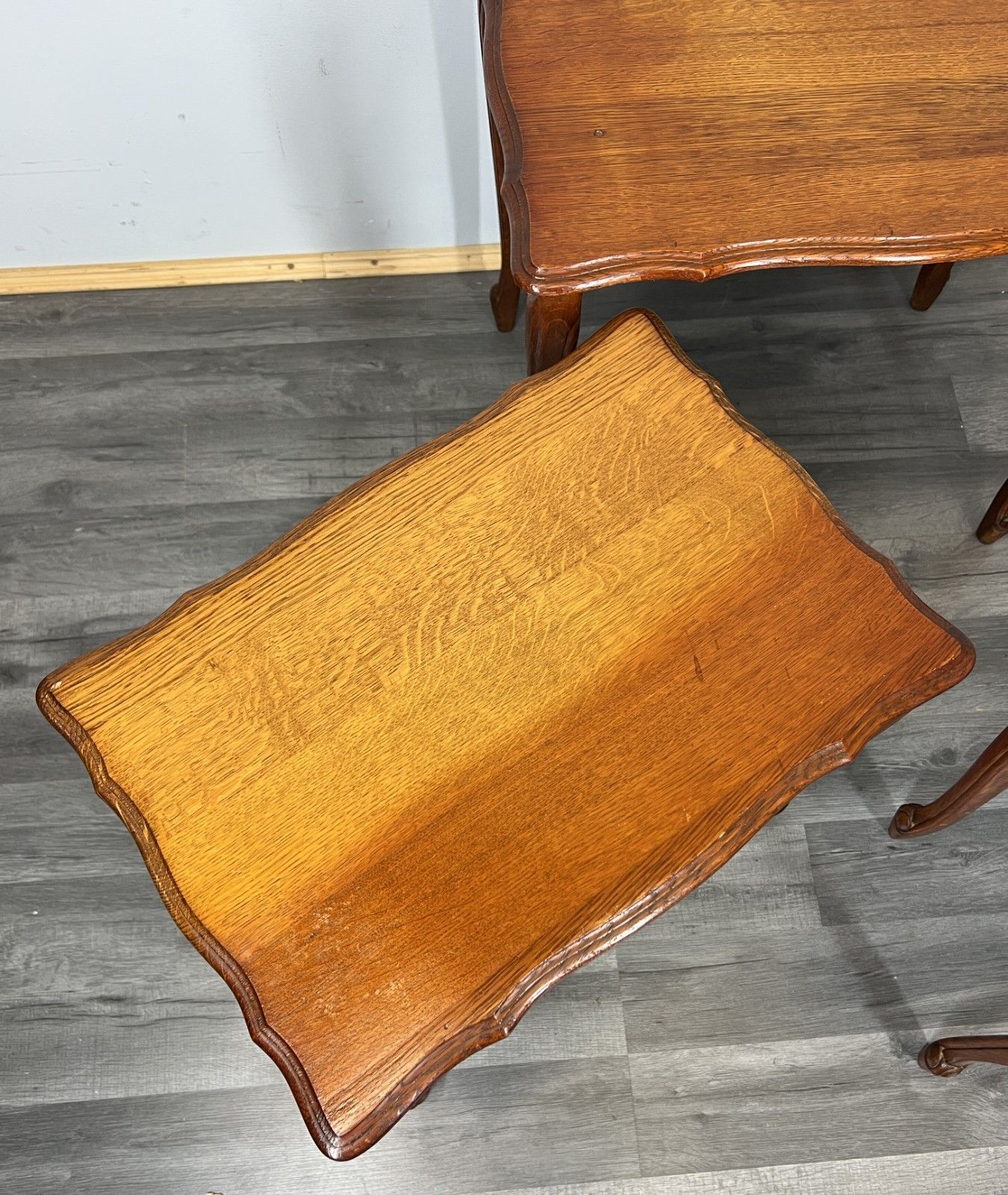 Vintage French Louis XIV Oak Set Of Three Nested Carved Tables Lot 4426 photo buy