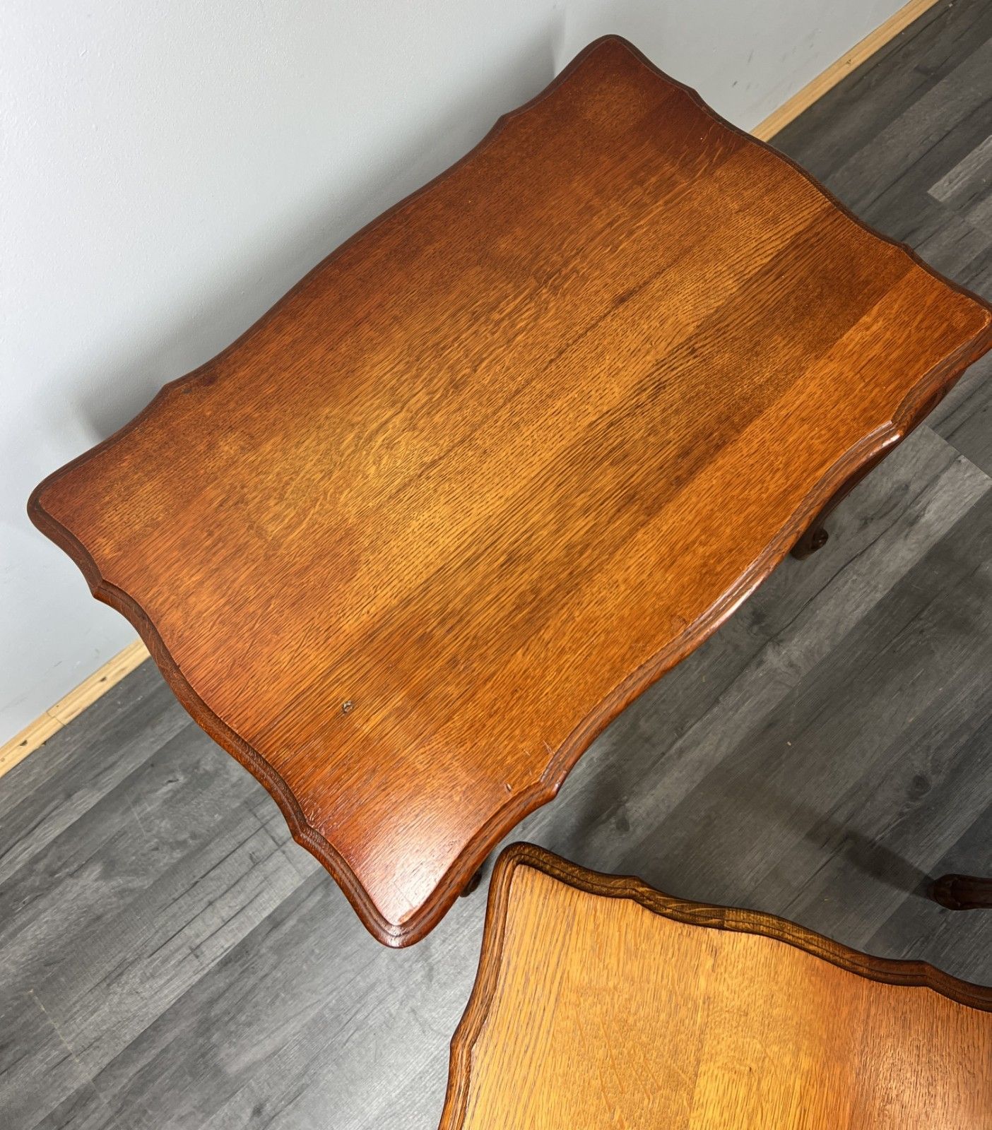 Vintage French Louis XIV Oak Set Of Three Nested Carved Tables Lot 4426 photo vintage
