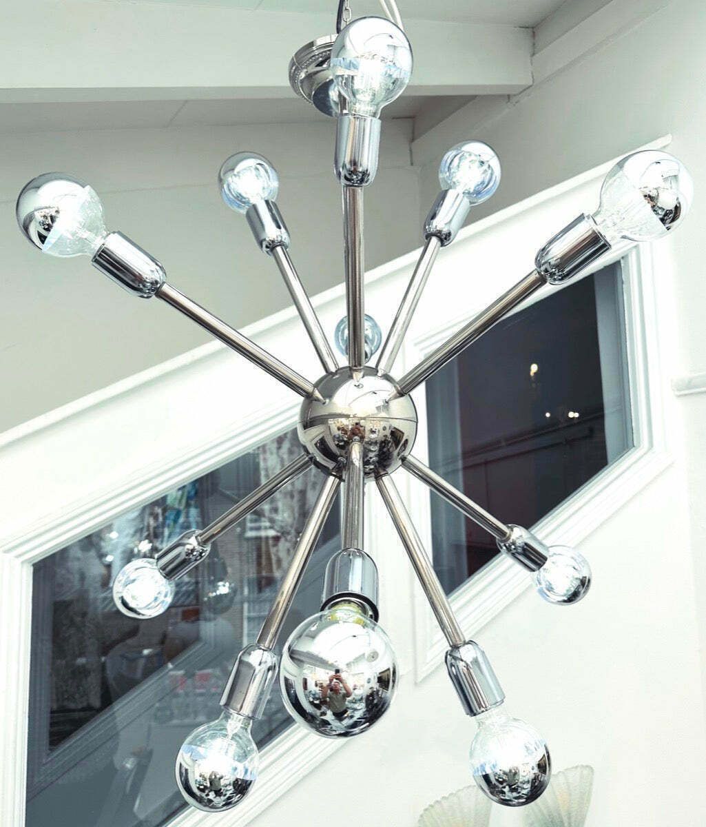 1970s Space Age Chrome 11 Arm Sputnik Ceiling Light photo vinterior
