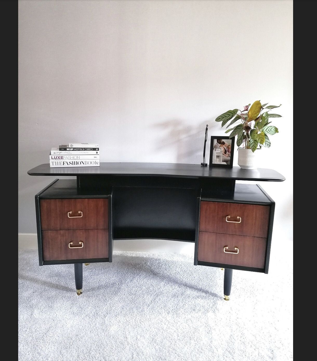 Mid Century Upcycled Painted Dressing Table For New Home Black And Gold Furniture For Bedroom Office