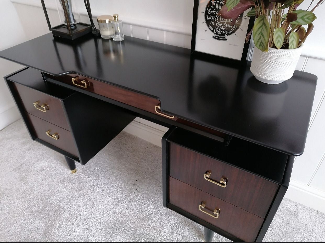 Mid Century Upcycled Painted Vanity Table For New Home Black And Gold Furniture For Bedroom photo furniture