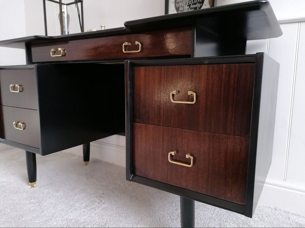 Mid Century Upcycled Painted Vanity Table For New Home Black And Gold Furniture For Bedroom photo Furniture
