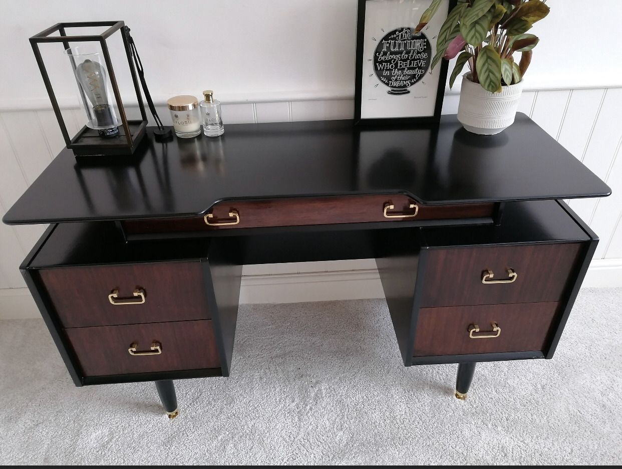 Mid Century Upcycled Painted Vanity Table For New Home Black And Gold Furniture For Bedroom photo buy