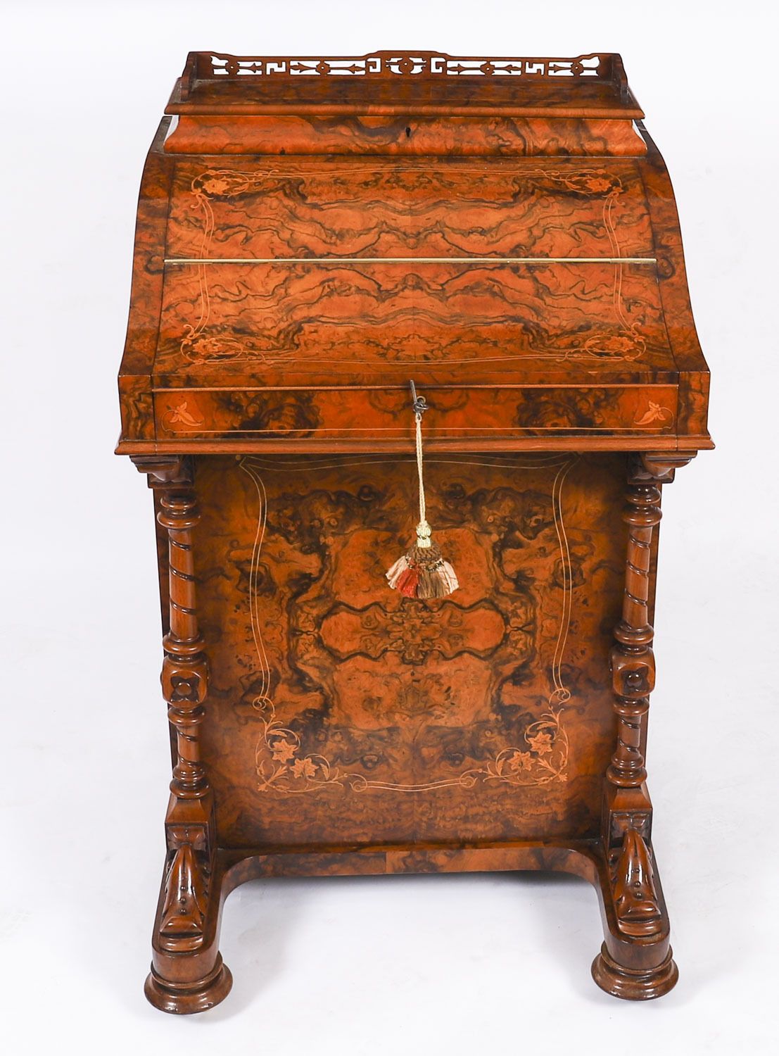 Victorian Burr Walnut & Inlaid Davenport Desk C.1860 19t Century photo vintage