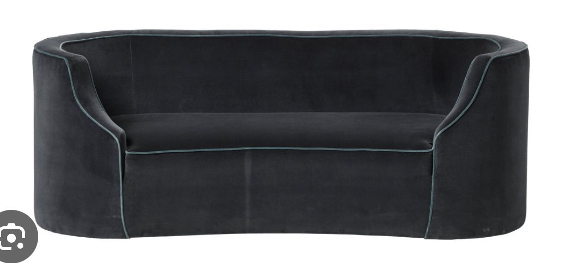 Oka Nell 2.5 Seater Sofa   Charcoal Velvet With Airforce Blue Trim photo for sale