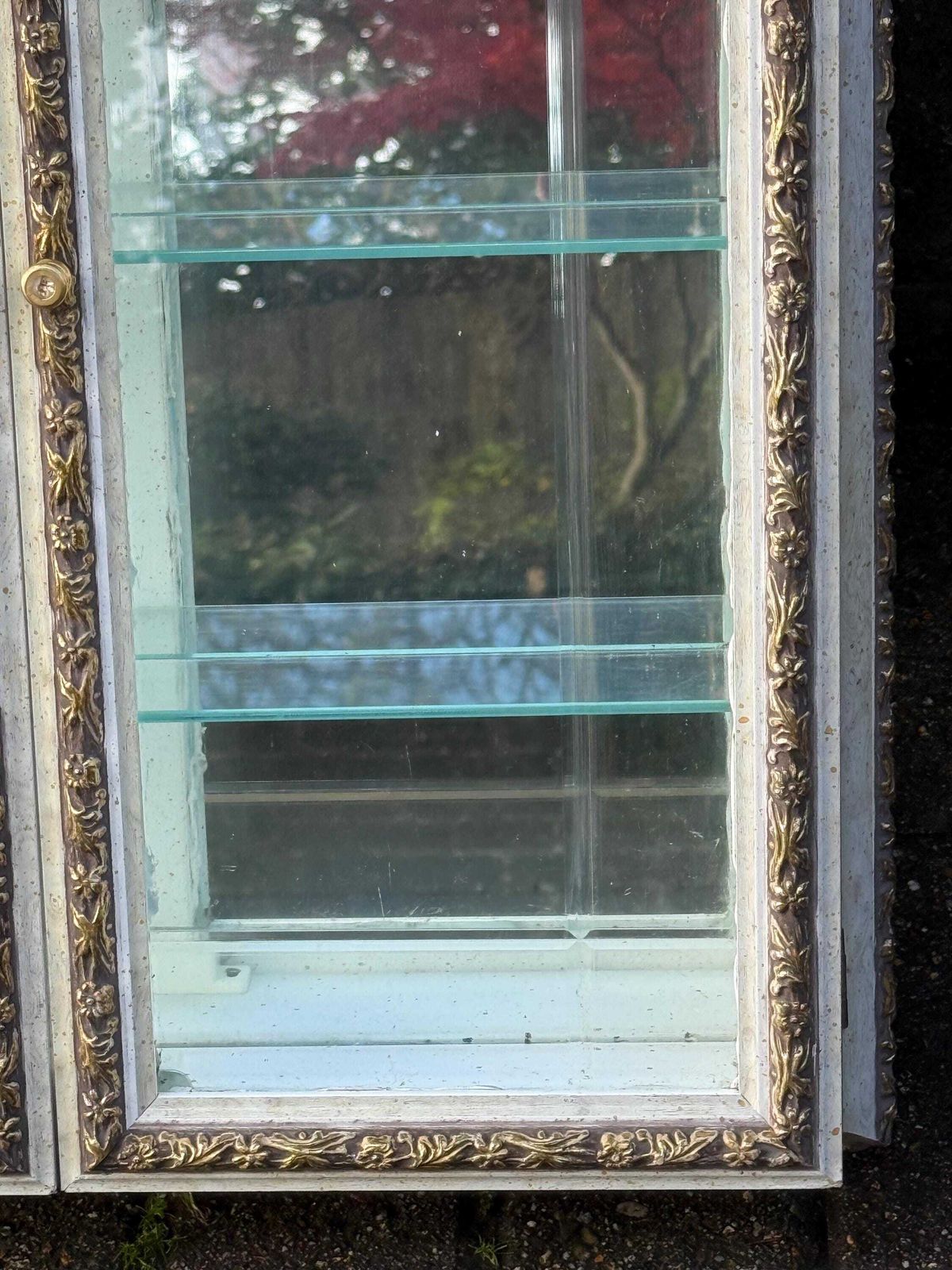 Vintage Creazioni Artistiche Mirrored Display Cabinet, 1970s Gilt & Glass Cupboard, Made In Italy Regency Style Display Cupboard 60cm X 60cm photo vinterior