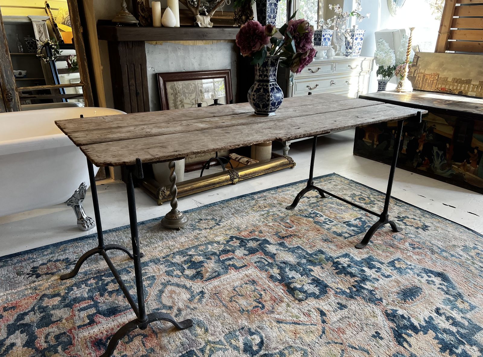 Stunning Unique Antique Trestle Table photo vintage