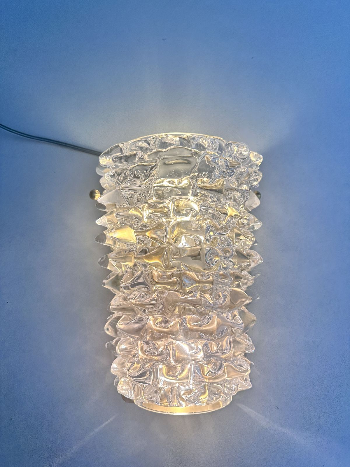 A Pair Barovier Style Art Deco Rostrato Clear Italian Murano Glass Wall Sconces photo vinterior