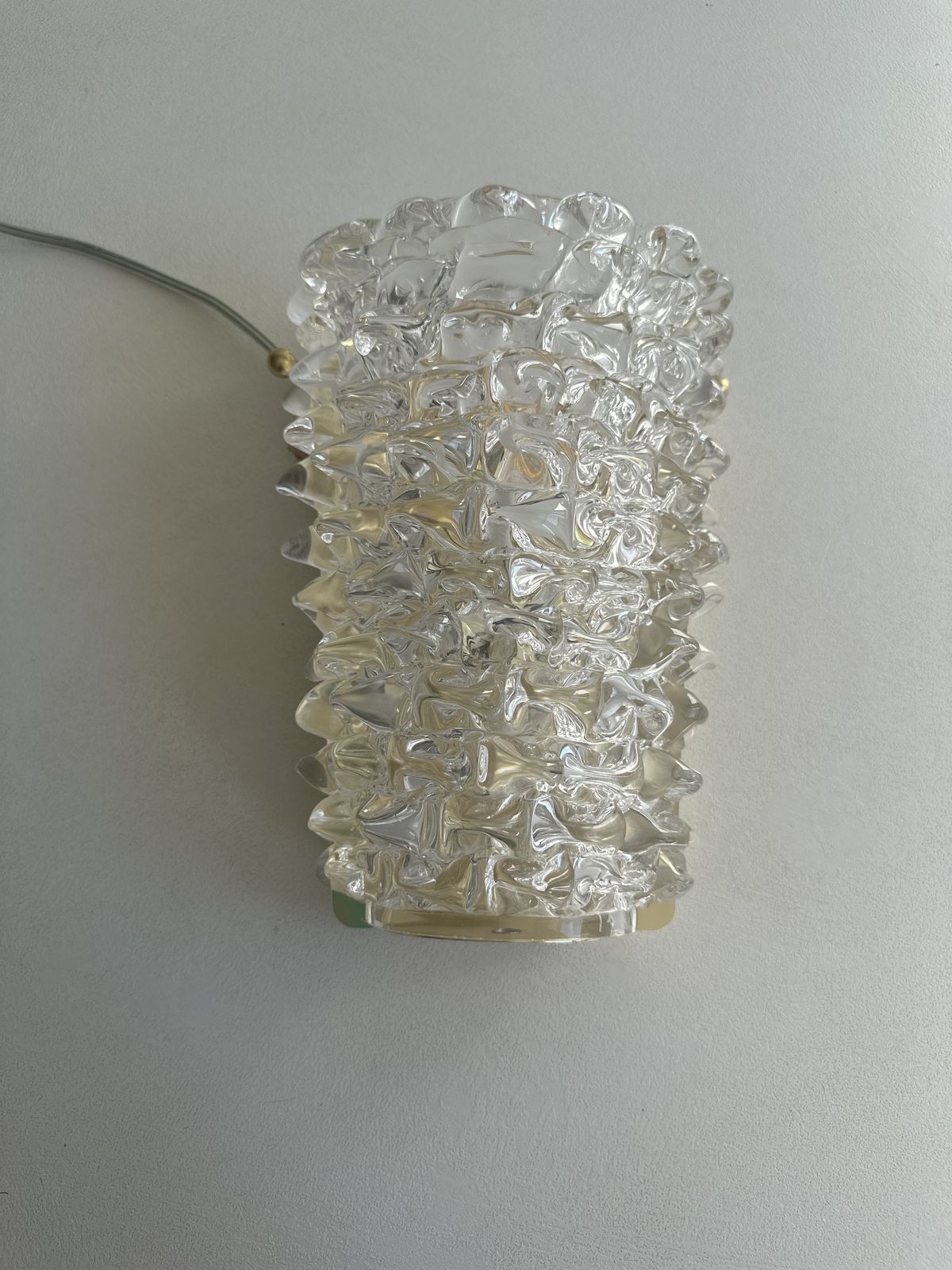 A Pair Barovier Style Art Deco Rostrato Clear Italian Murano Glass Wall Sconces photo vintage