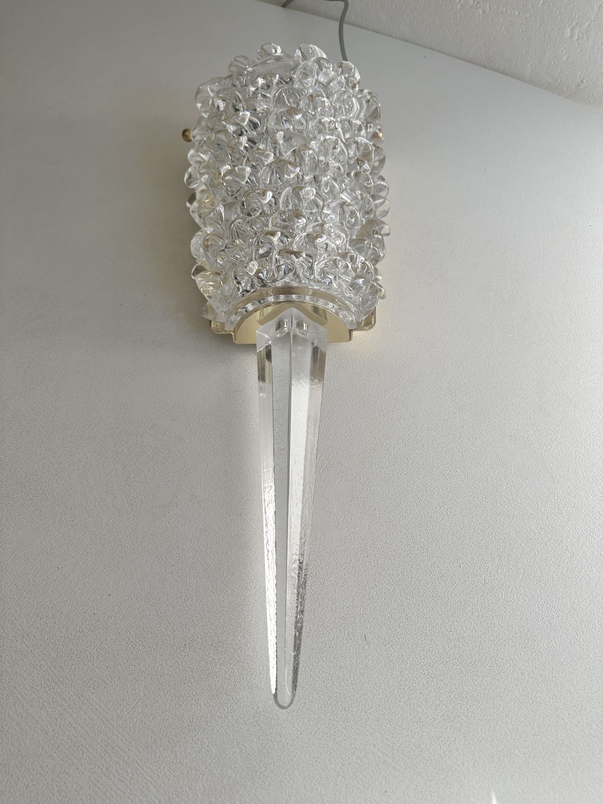 A Pair Barovier Style Art Deco Rostrato Clear Italian Murano Glass Wall Sconces photo for sale