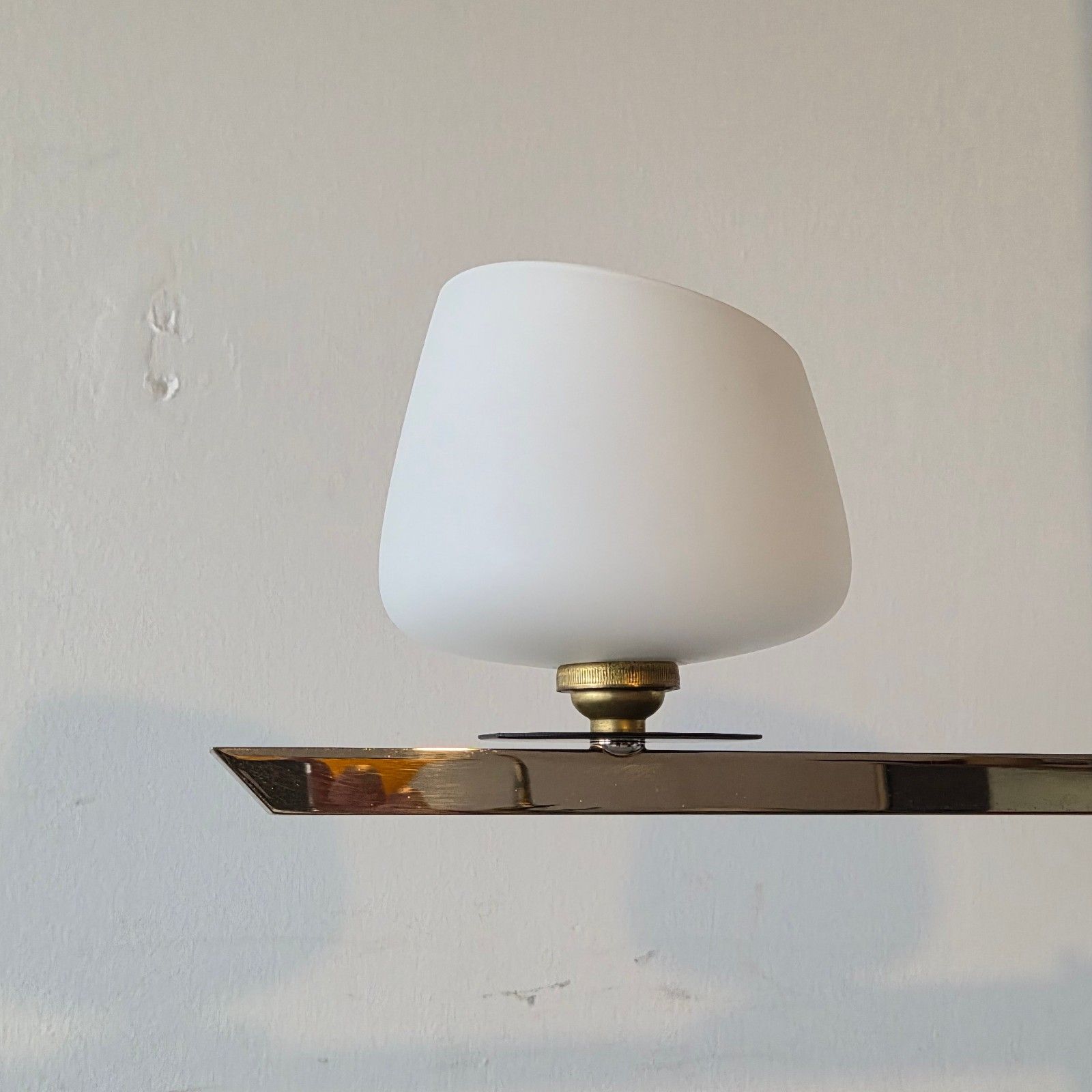 Vintage Hanglamp Van House Arlus, Staal, Verchroomd Metaal En Opaalglasca. Jaren 1950 photo 719.0