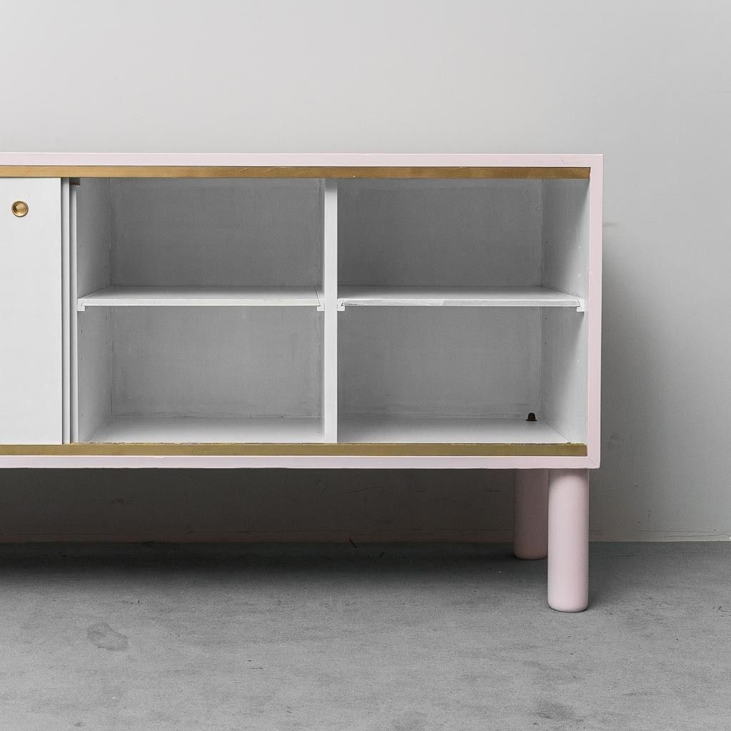 Vintage Sideboard In Pink And White Wood, Italy, 1960s, Modern Antiques photo vinterior