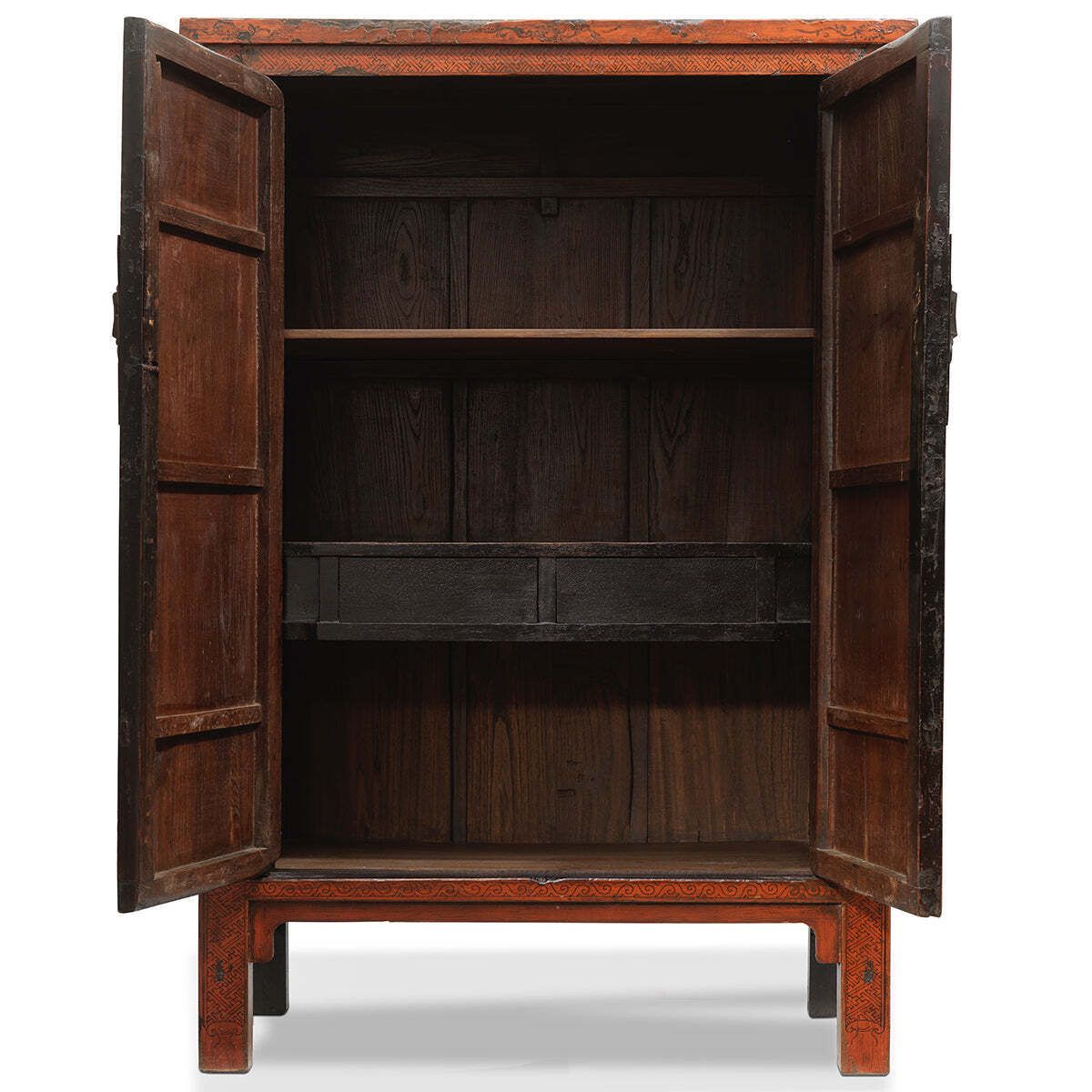 Large Red And Gold Armoire With Curios photo for sale