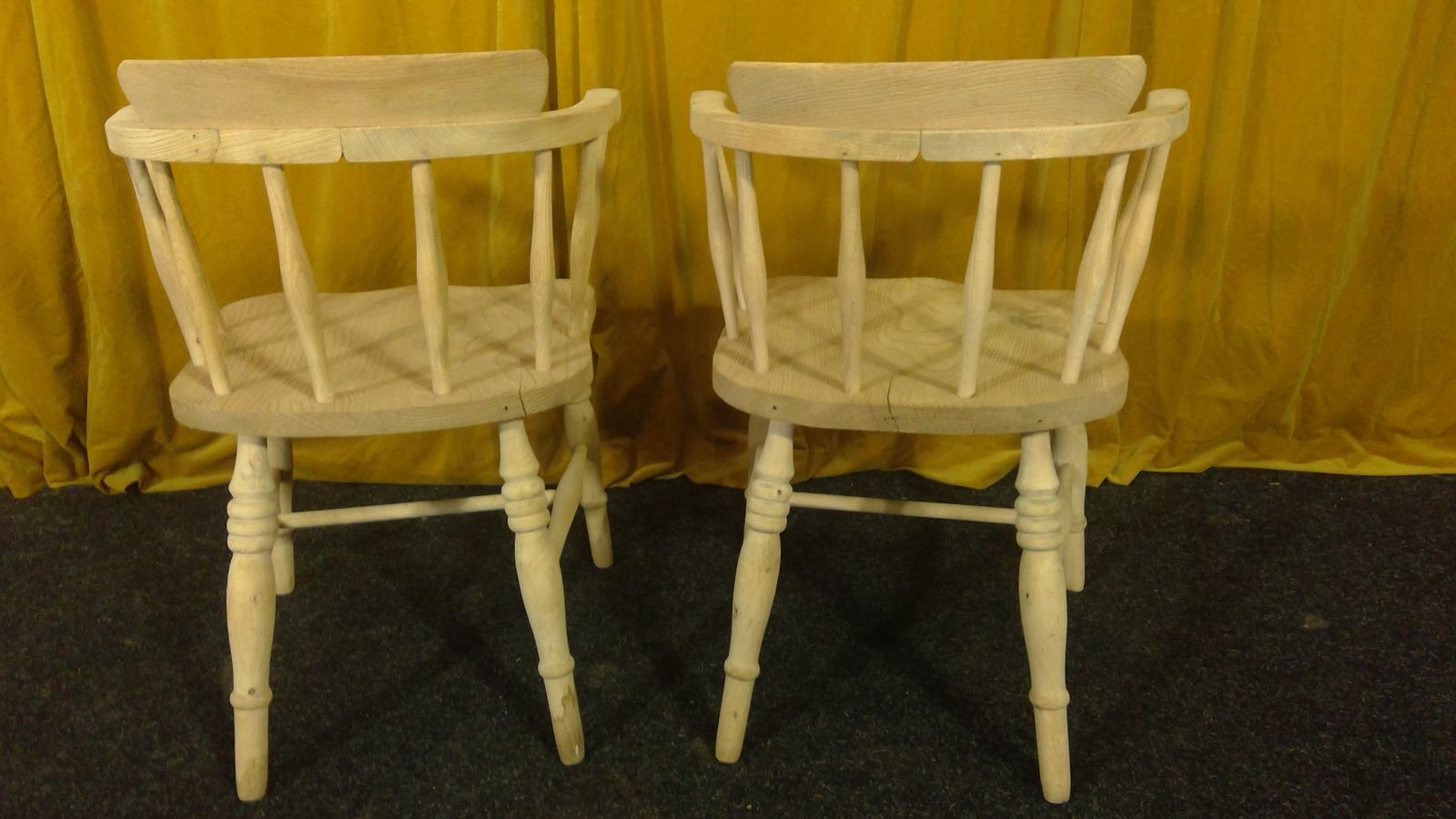 A Good Pair Of Matched Antique Captains Chairs In A Natural Raw Finish photo 400.0